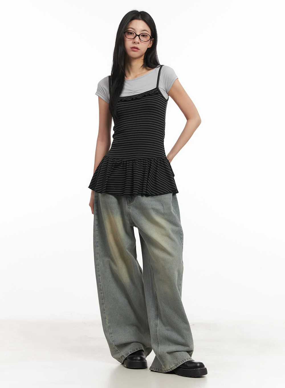 Frilled Stripe Sleeveless Dress & Scarf Set CM504 - Image 3