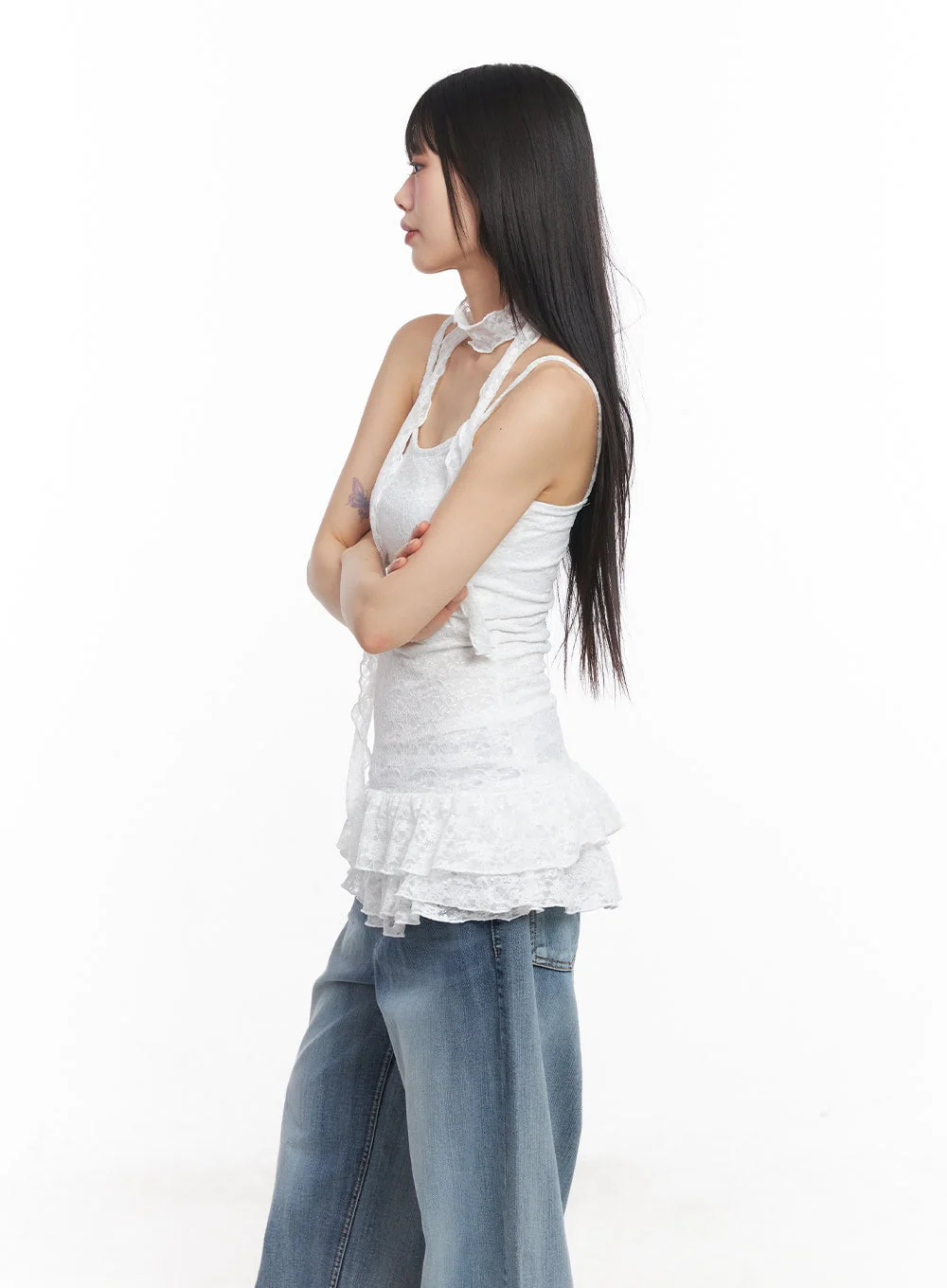 Frilly Lace Mini Dress with Scarf Set CY512 - Image 3