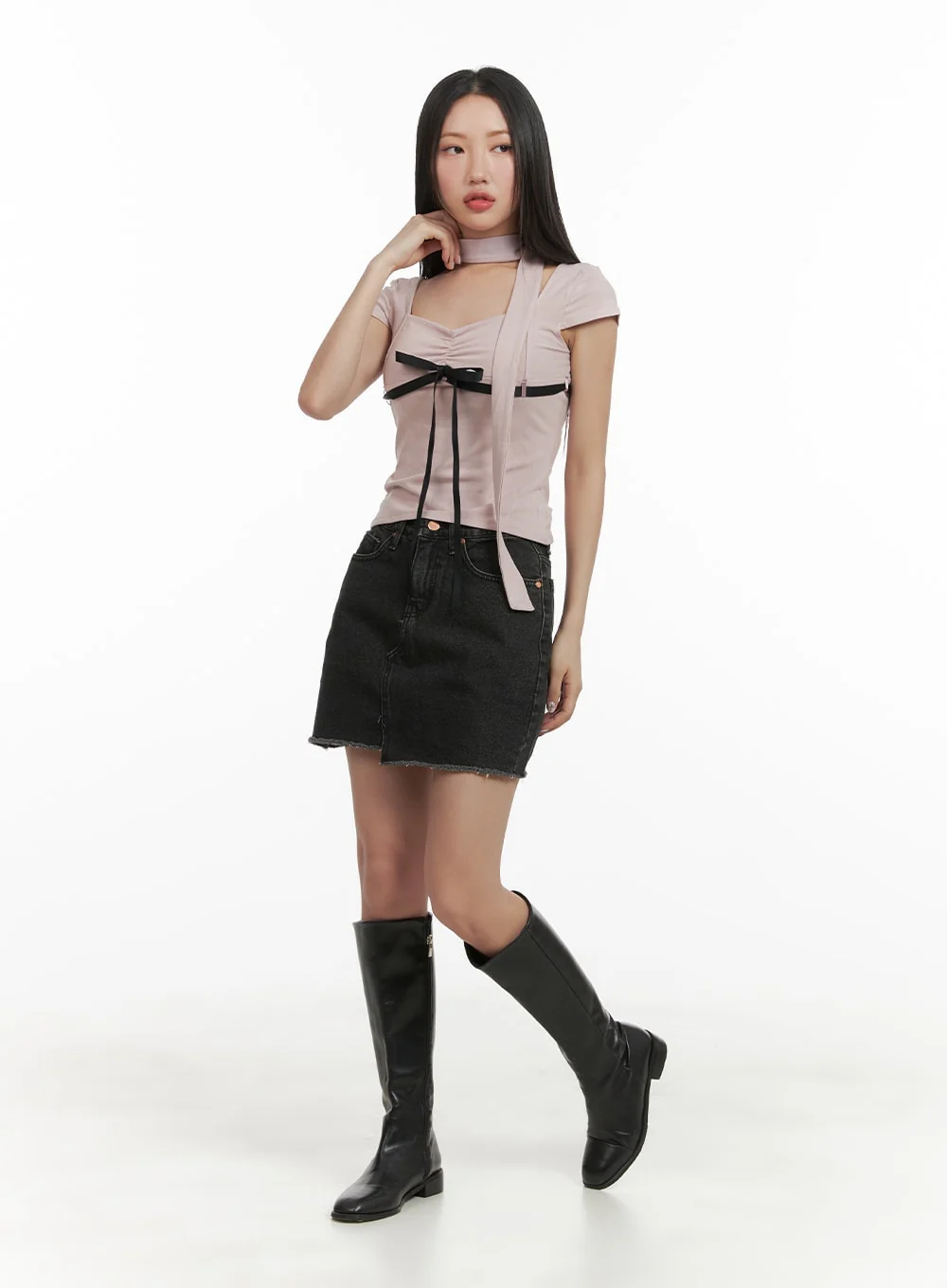 Front Slit Denim Mini Skirt CA415 - Image 2