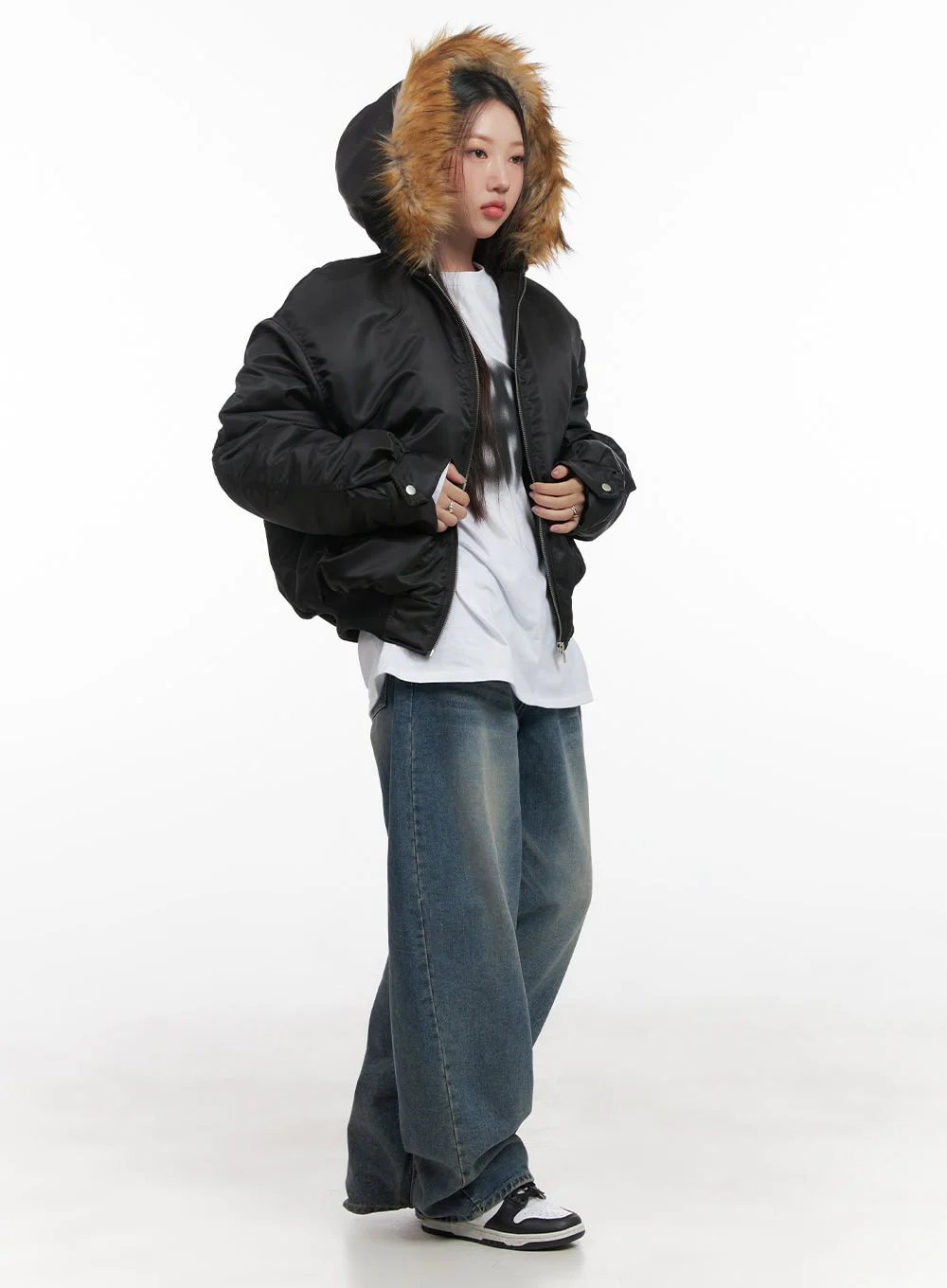 Fur Detail Hooded Bomber Jacket CD411 - Image 10