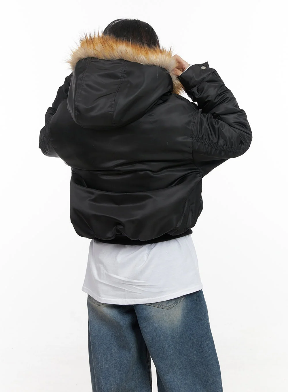 Fur Detail Hooded Bomber Jacket CD411 - Image 7