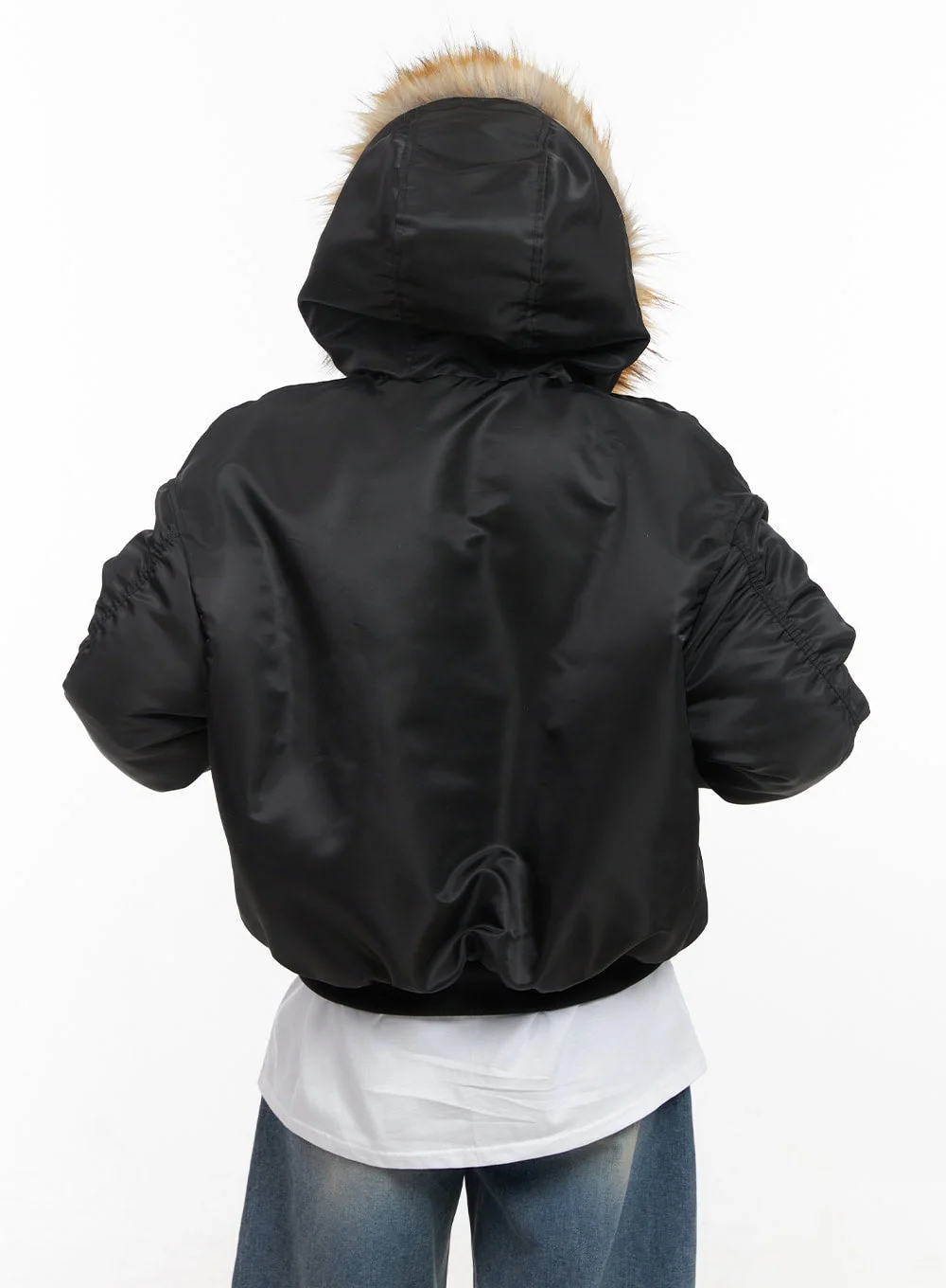 Fur Detail Hooded Bomber Jacket CD411 - Image 8