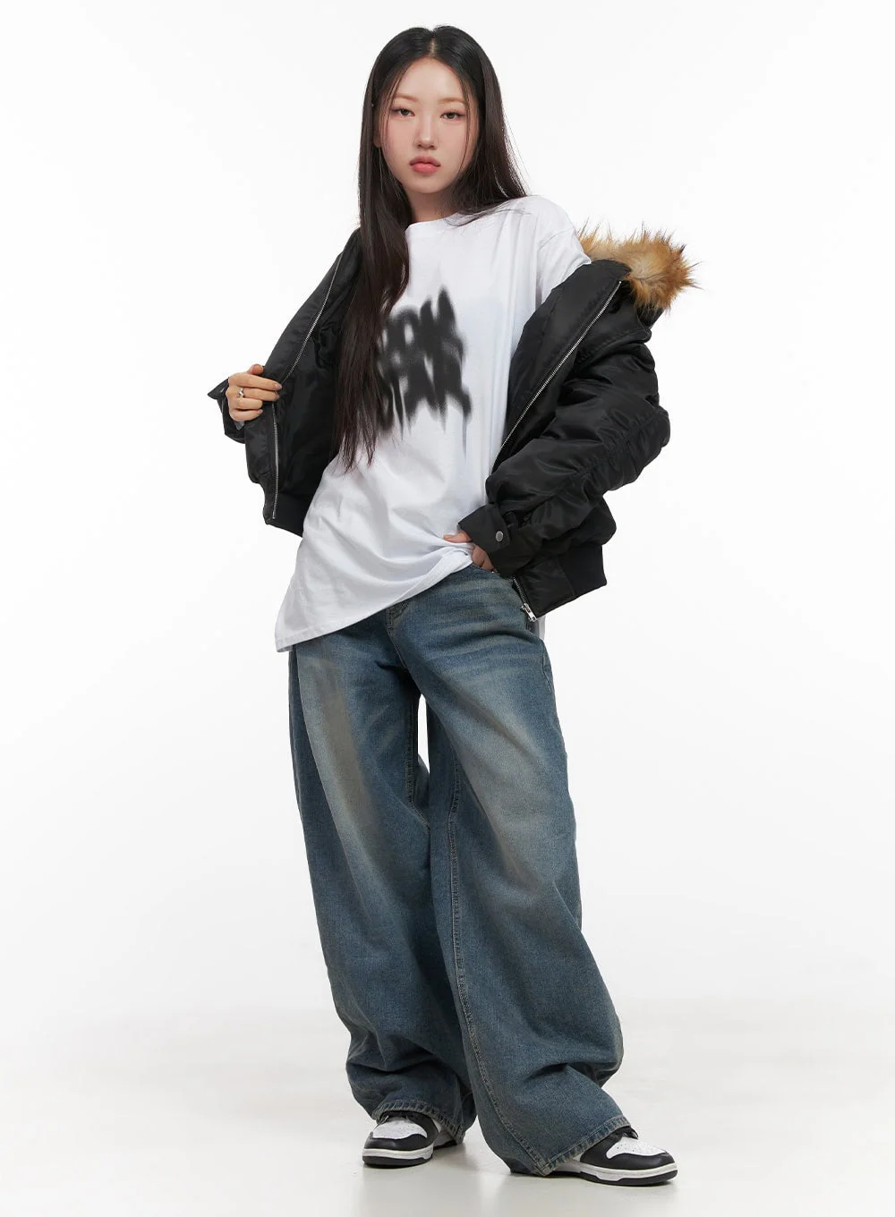 Fur Detail Hooded Bomber Jacket CD411 - Image 9