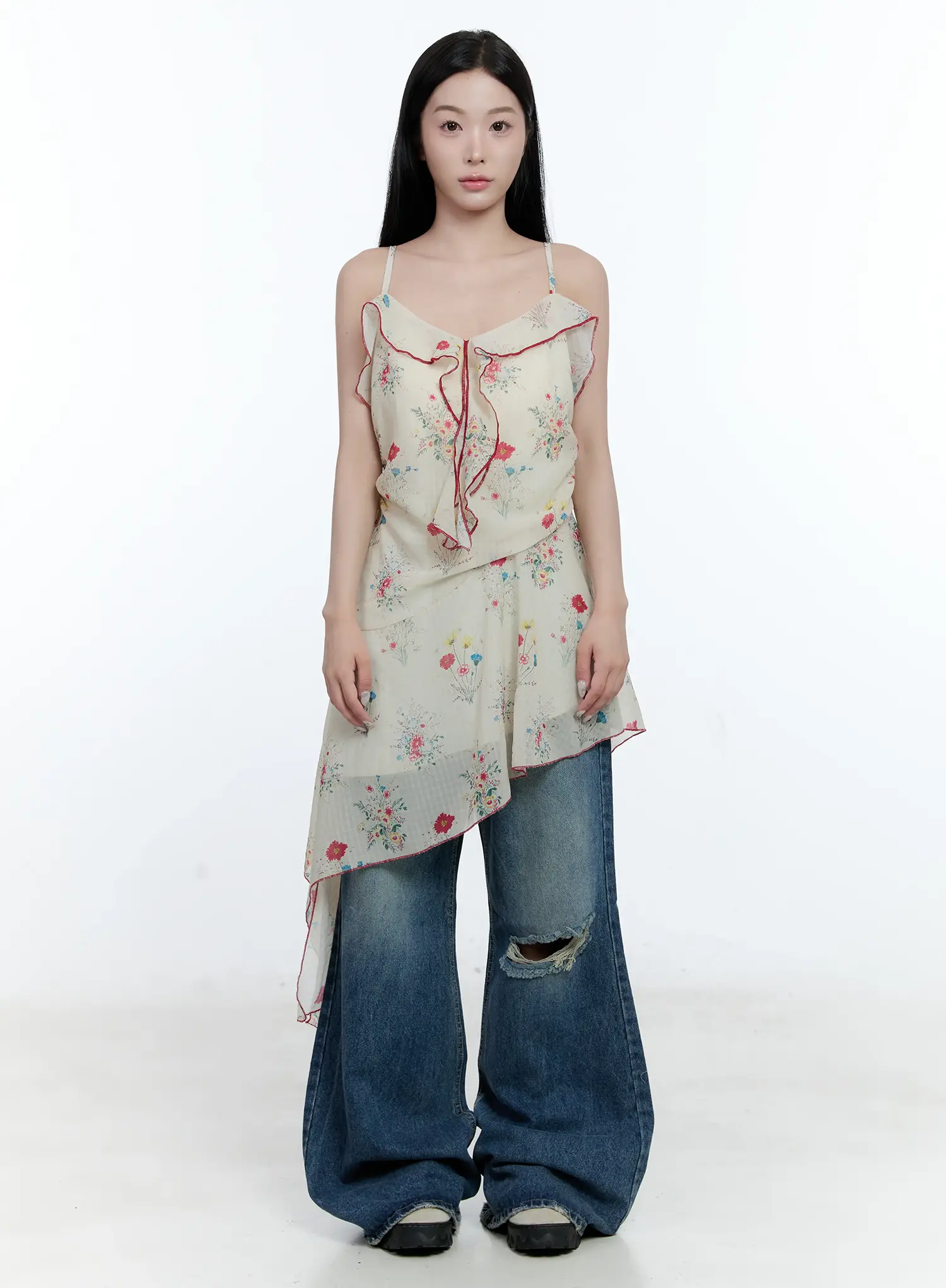Gabi Distressed Semi-Flared Denim Jeans CG501 - Image 2