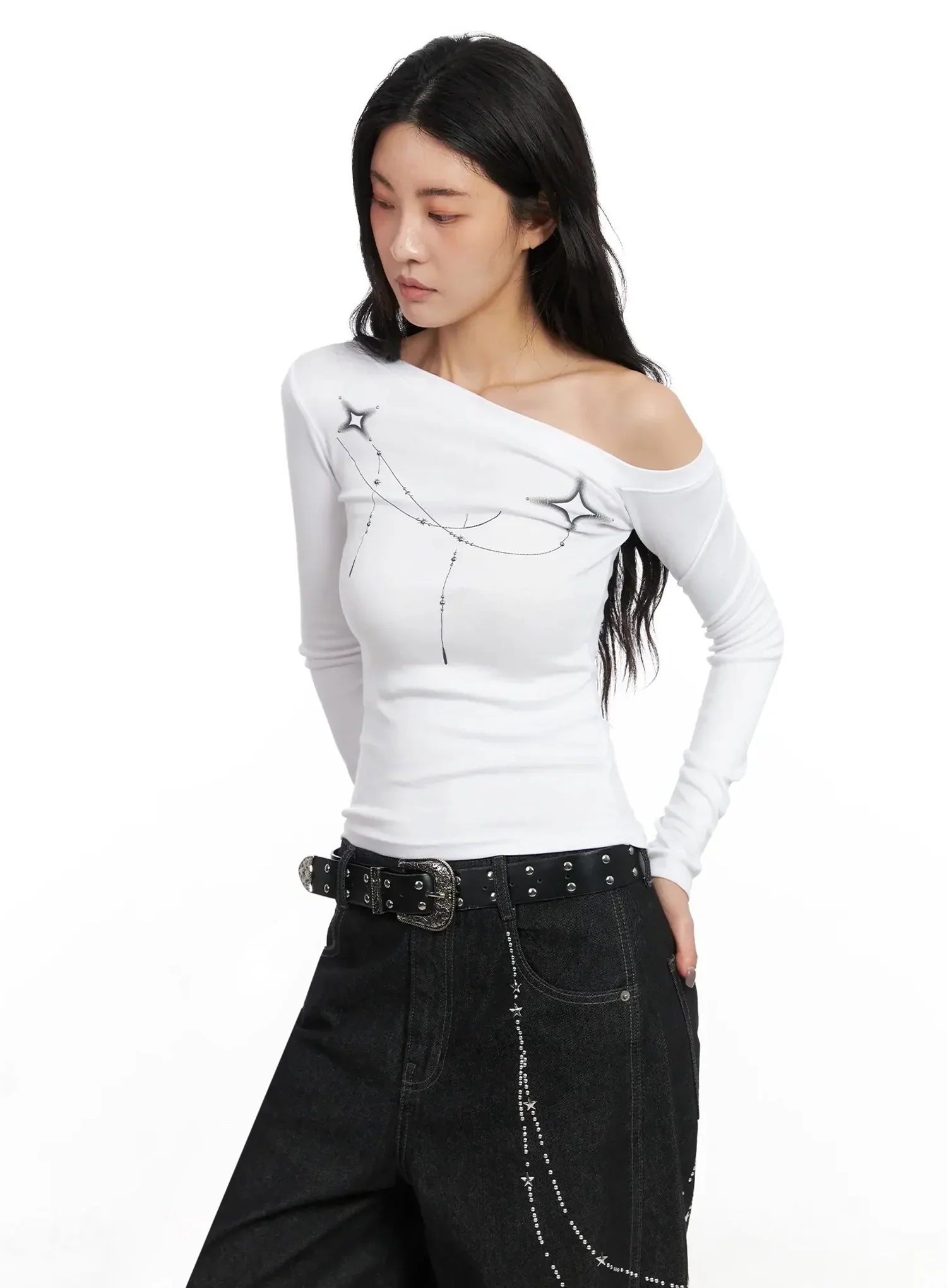 Geometric Studded Off-Shoulder Top IN528 - Image 5