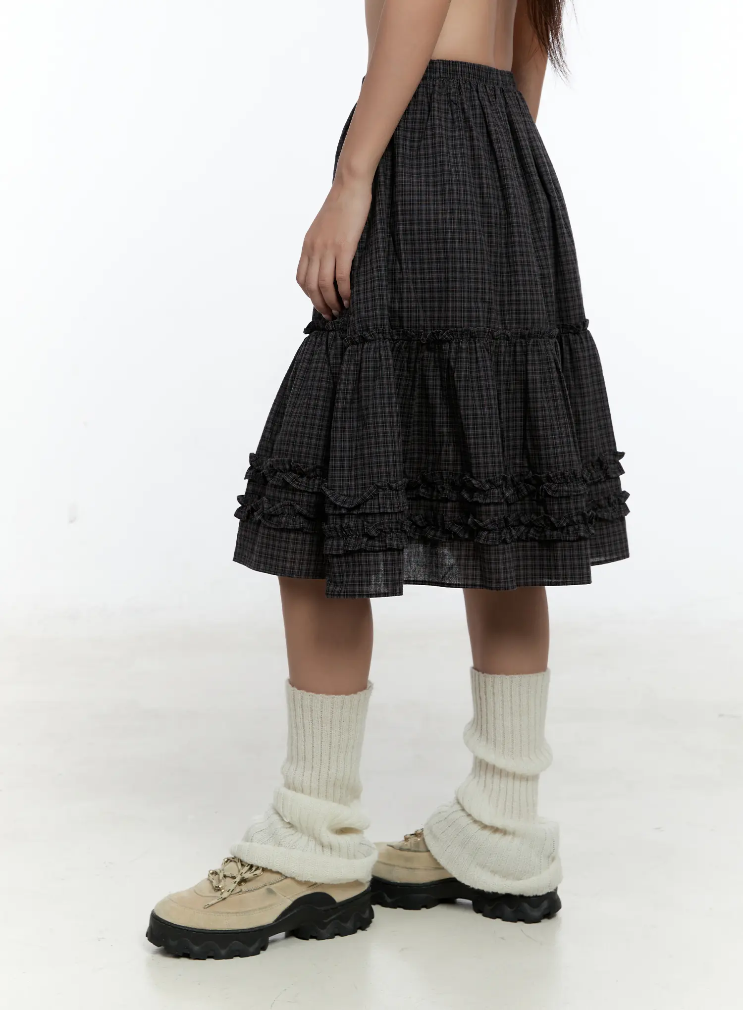 Gingham Ruffle Layered Midi Skirt CS517 - Image 3