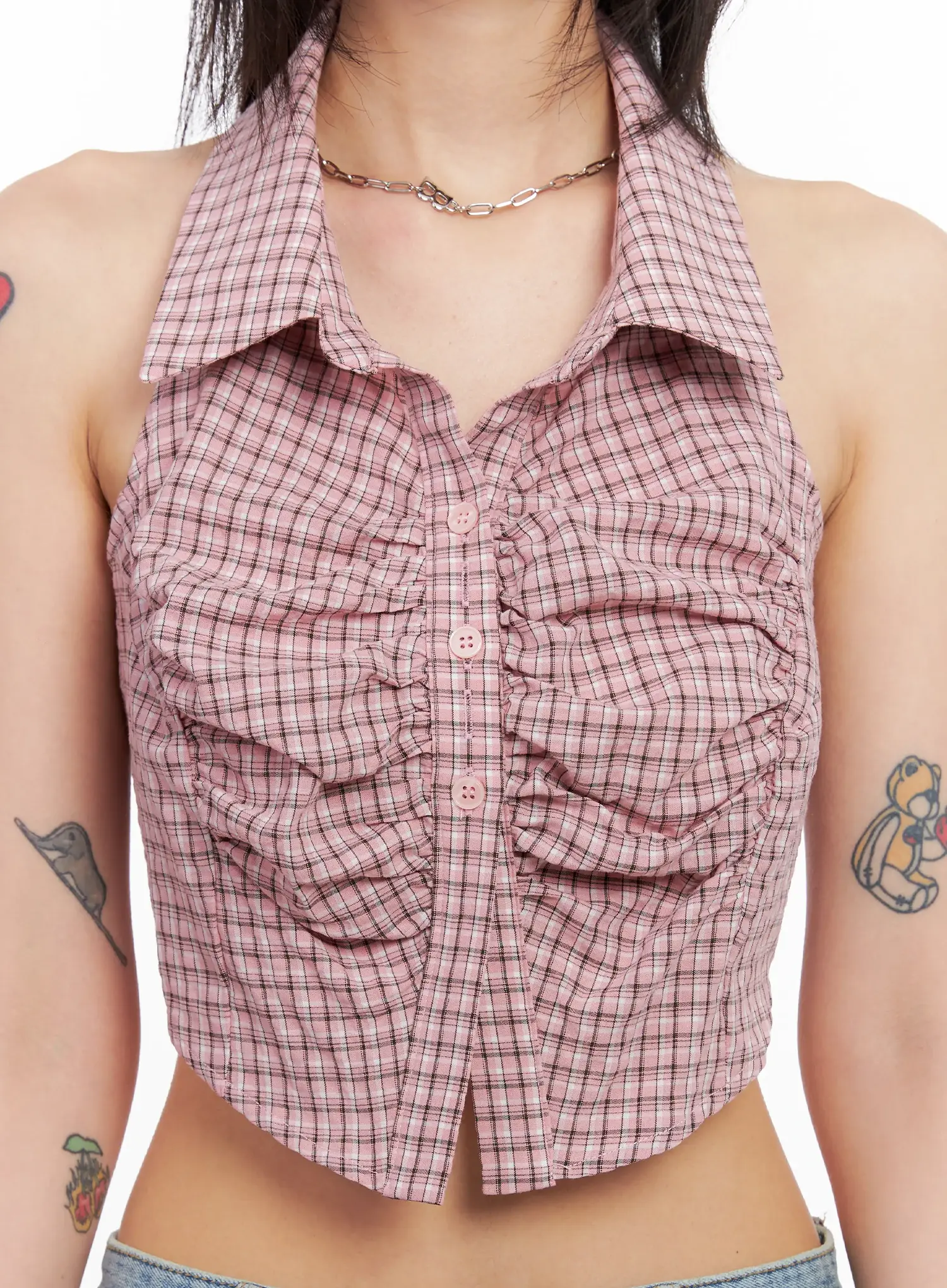 Gingham Sleeveless Halter Top CL525 - Image 5