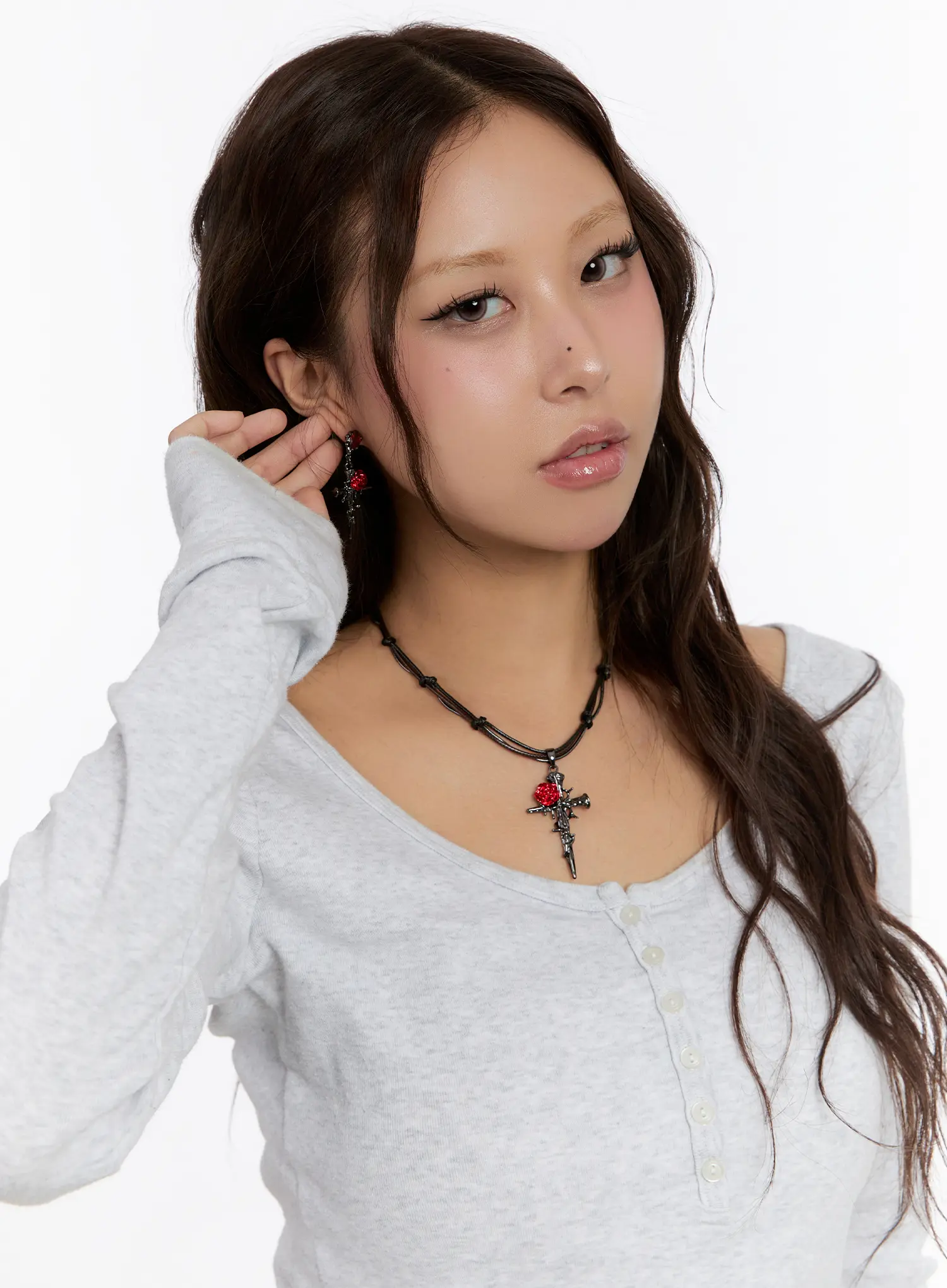 Gothic Rose Cross Charm Earrings CN527 - Image 3
