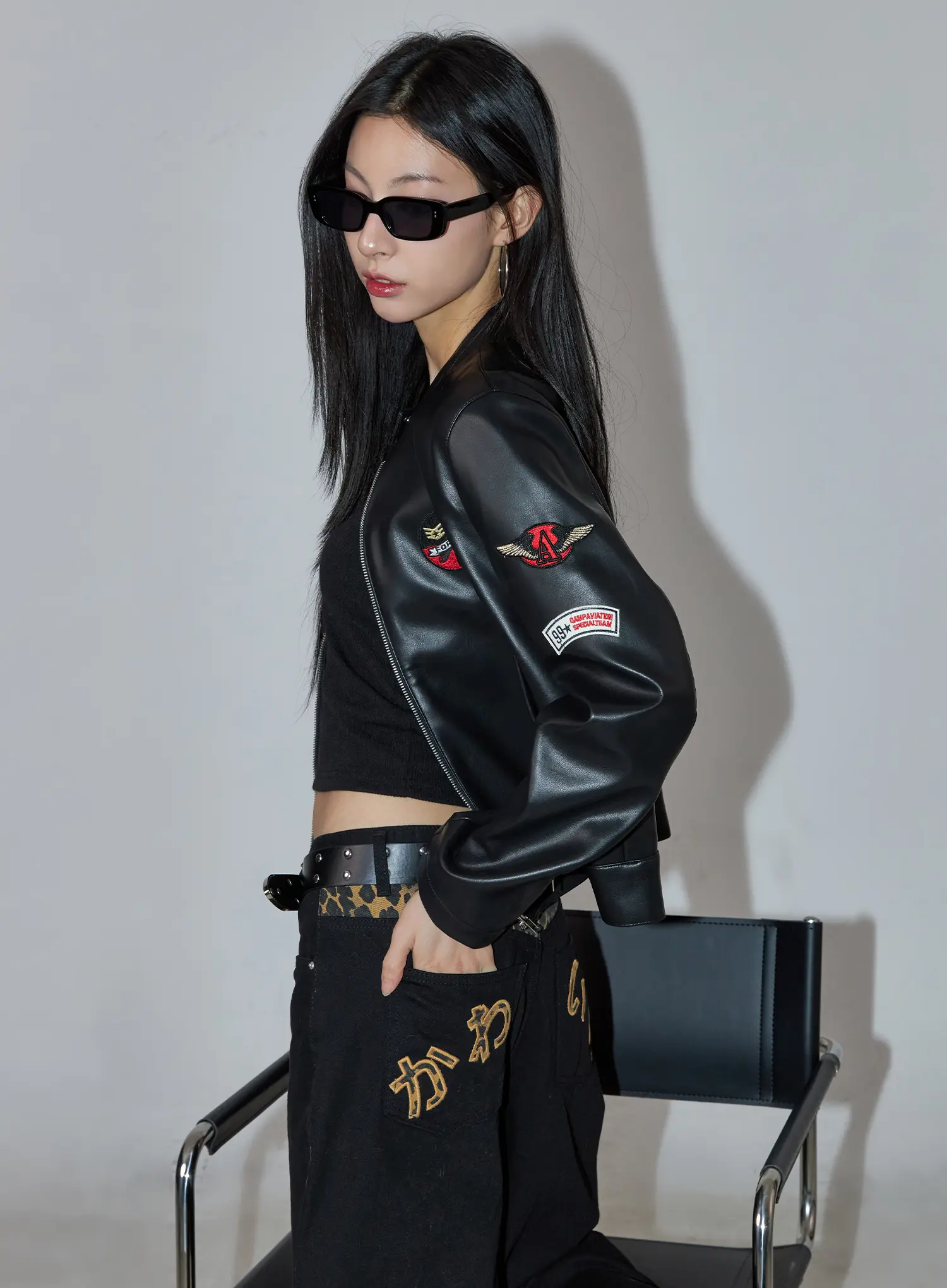 Graphic Crop Leather Jacket CC1109