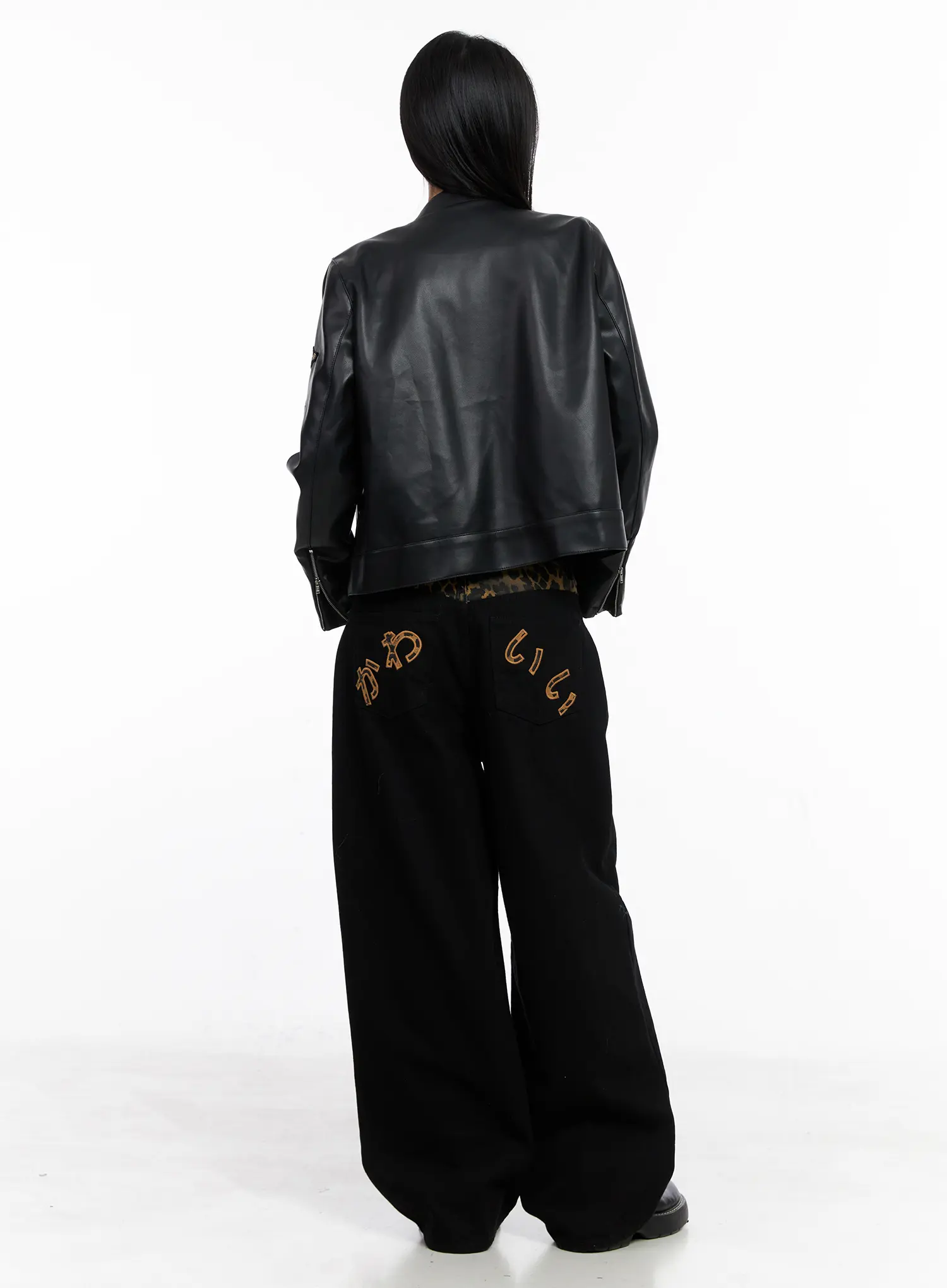 Graphic Crop Leather Jacket CC1109 - Image 10