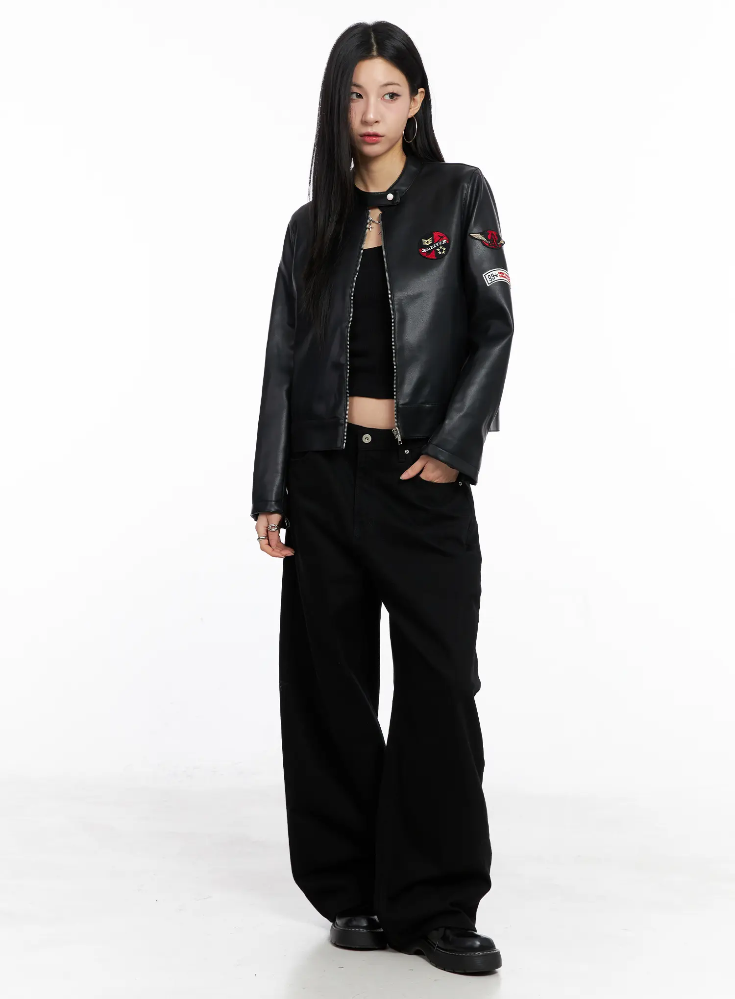 Graphic Crop Leather Jacket CC1109 - Image 11