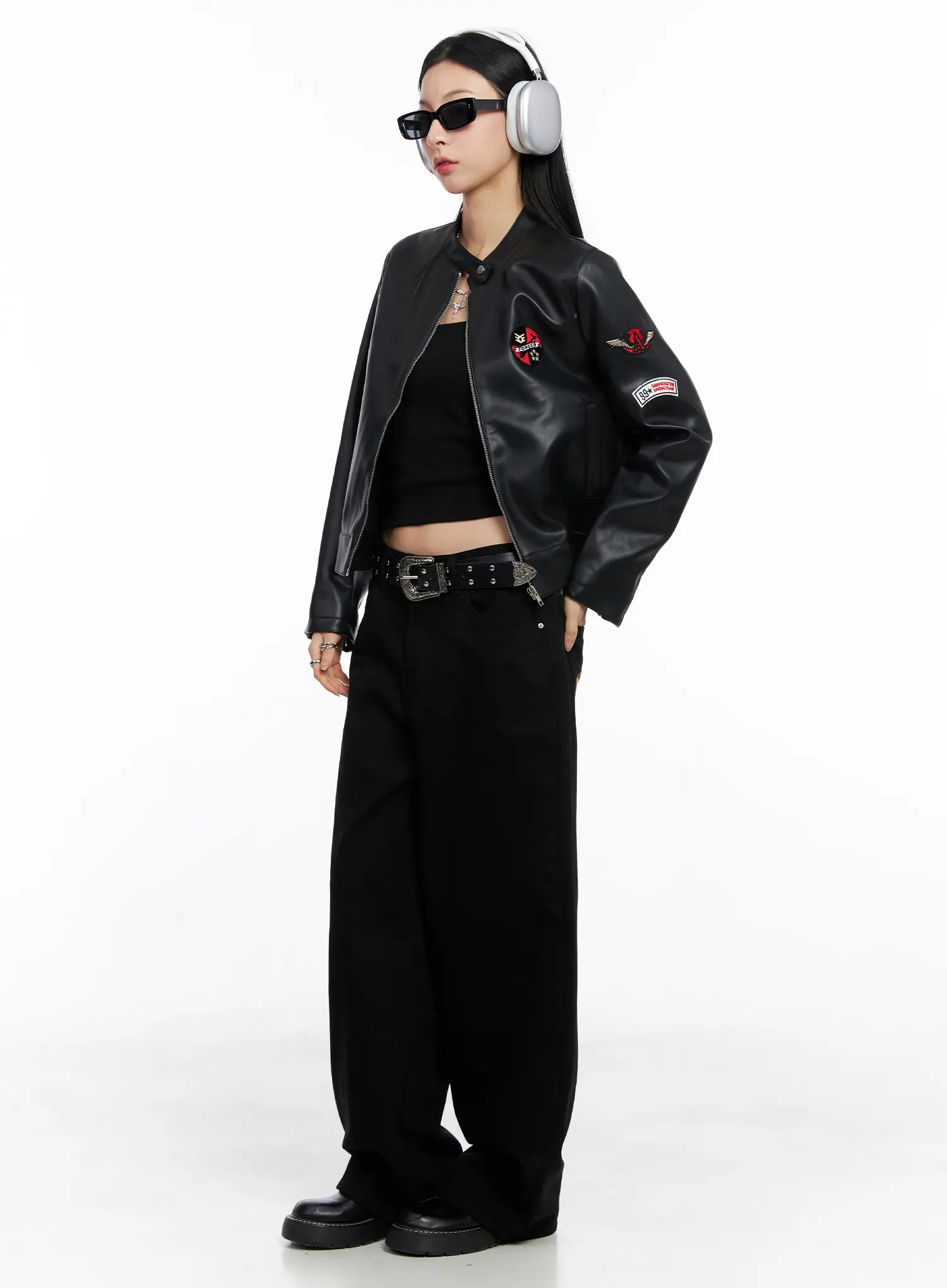 Graphic Crop Leather Jacket CC1109 - Image 3