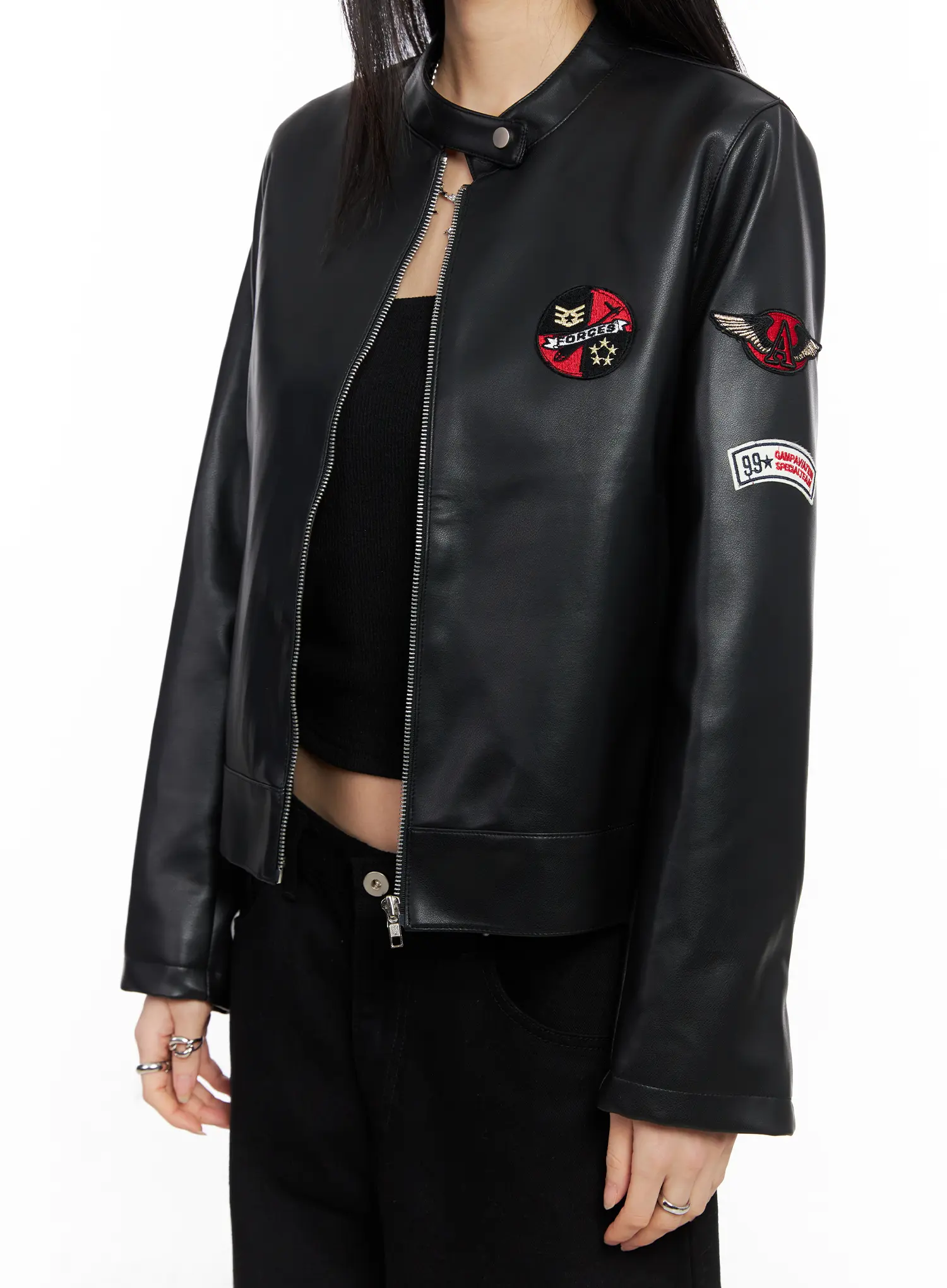 Graphic Crop Leather Jacket CC1109 - Image 5