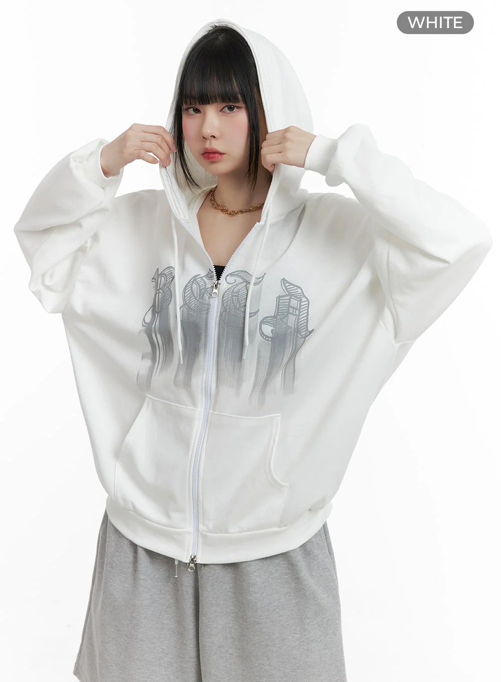 Graphic Lettering Oversized Hoodie Jacket OM426 - Image 7