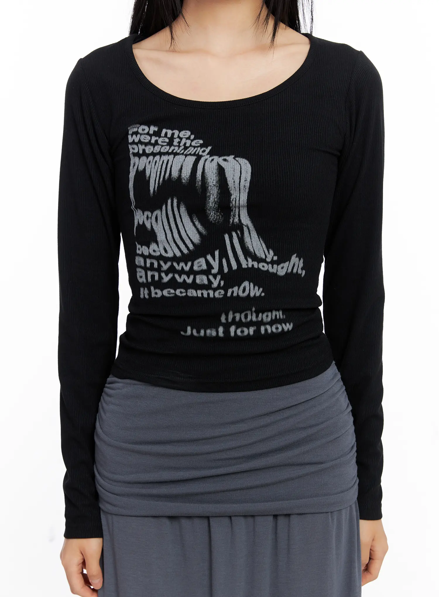 Graphic Lettering U-Neck Long Sleeve CS509 - Image 8