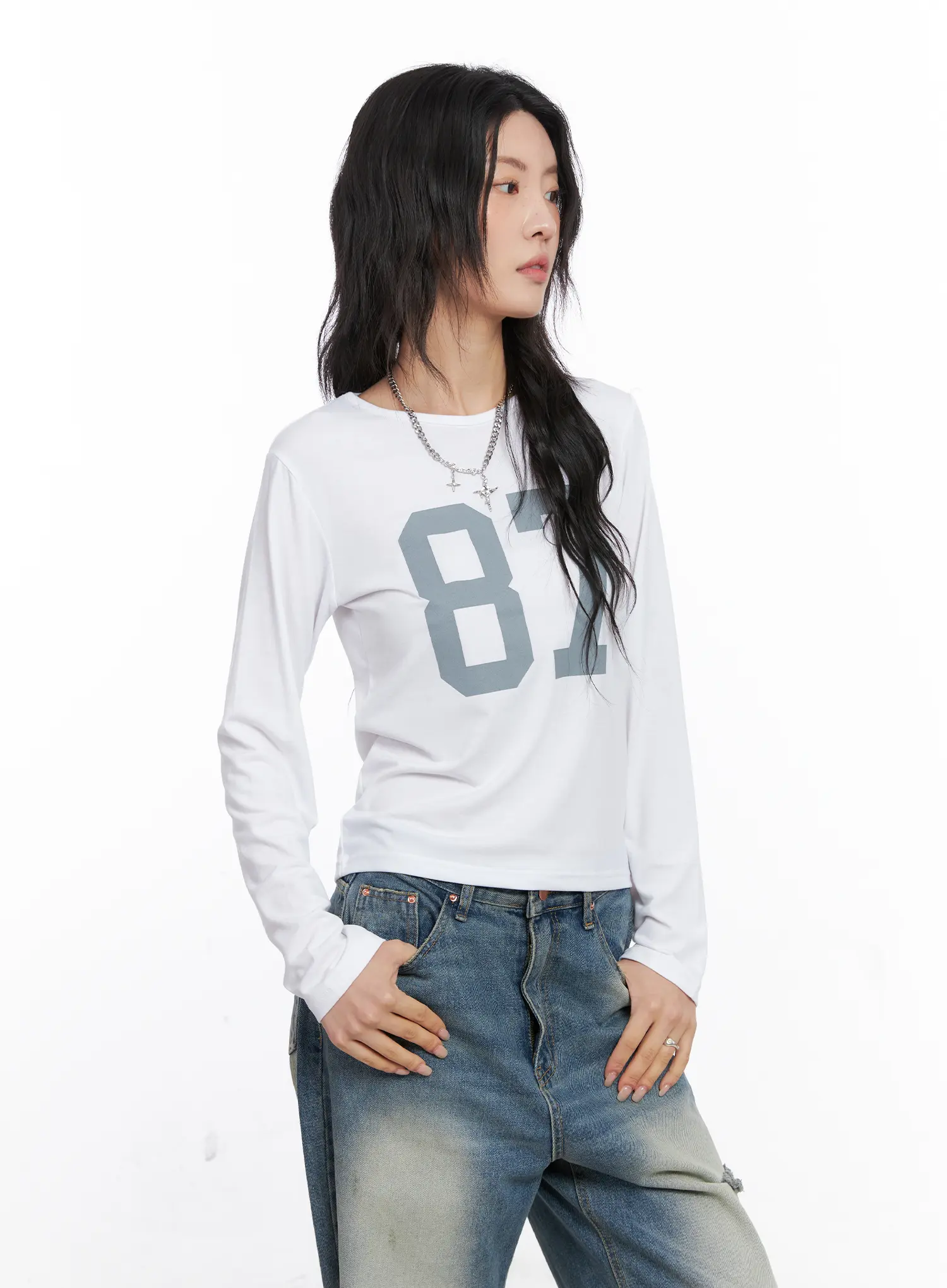 Graphic Numbered Print Long Sleeve Top CO508 - Image 4