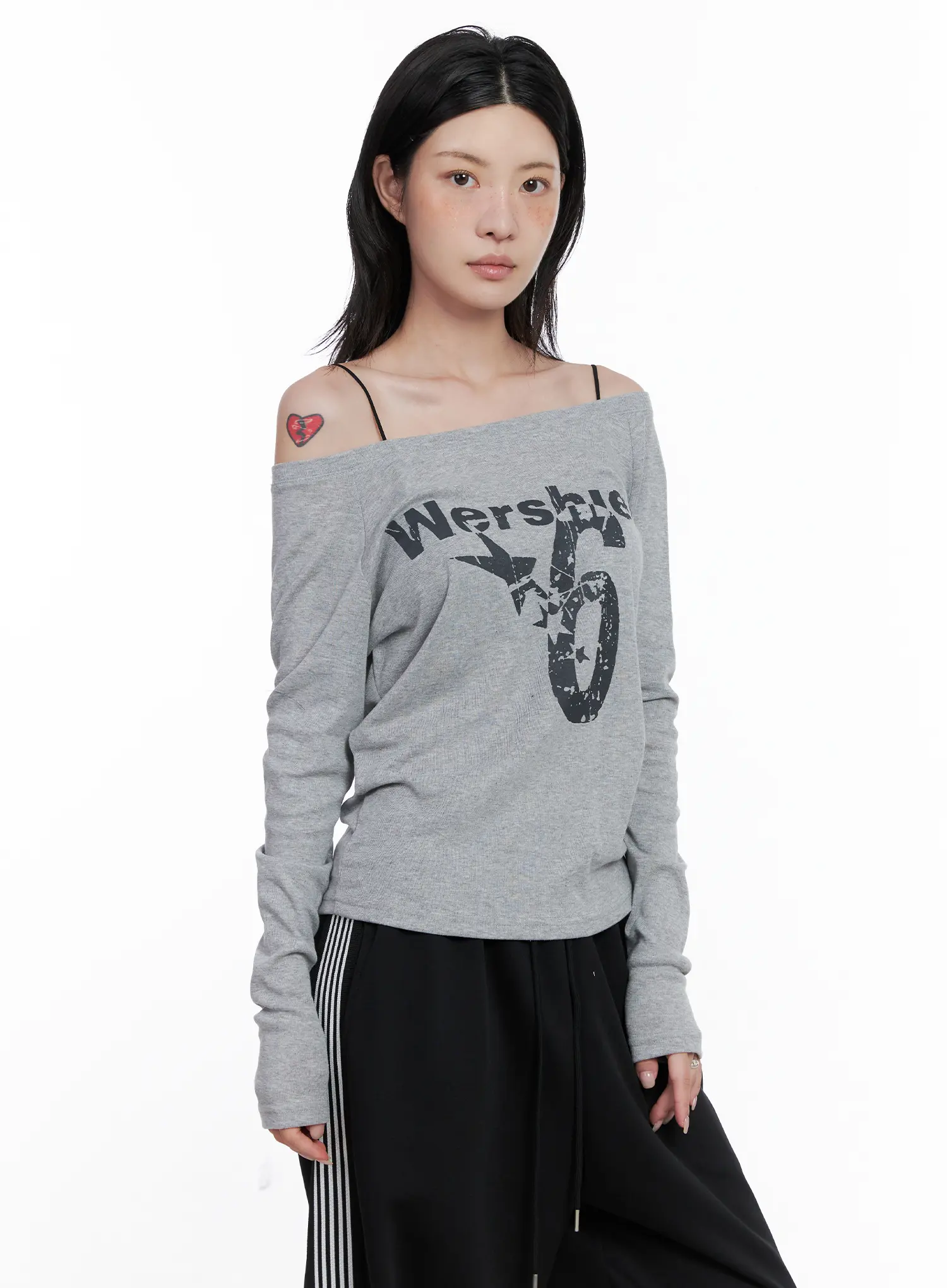 Graphic Off-Shoulder Long Sleeve Shirt CS529