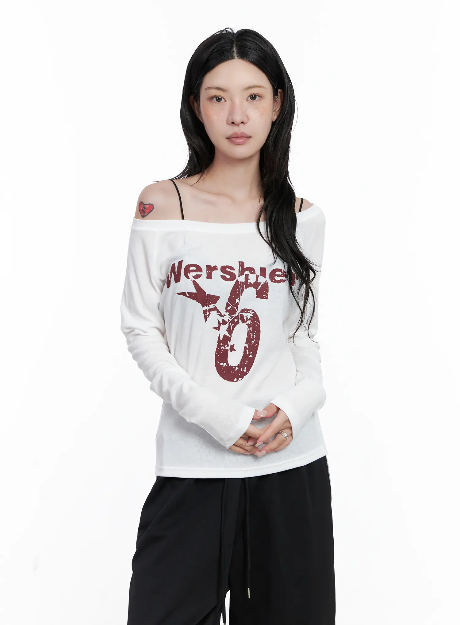 Graphic Off-Shoulder Long Sleeve Shirt CS529 - Image 8