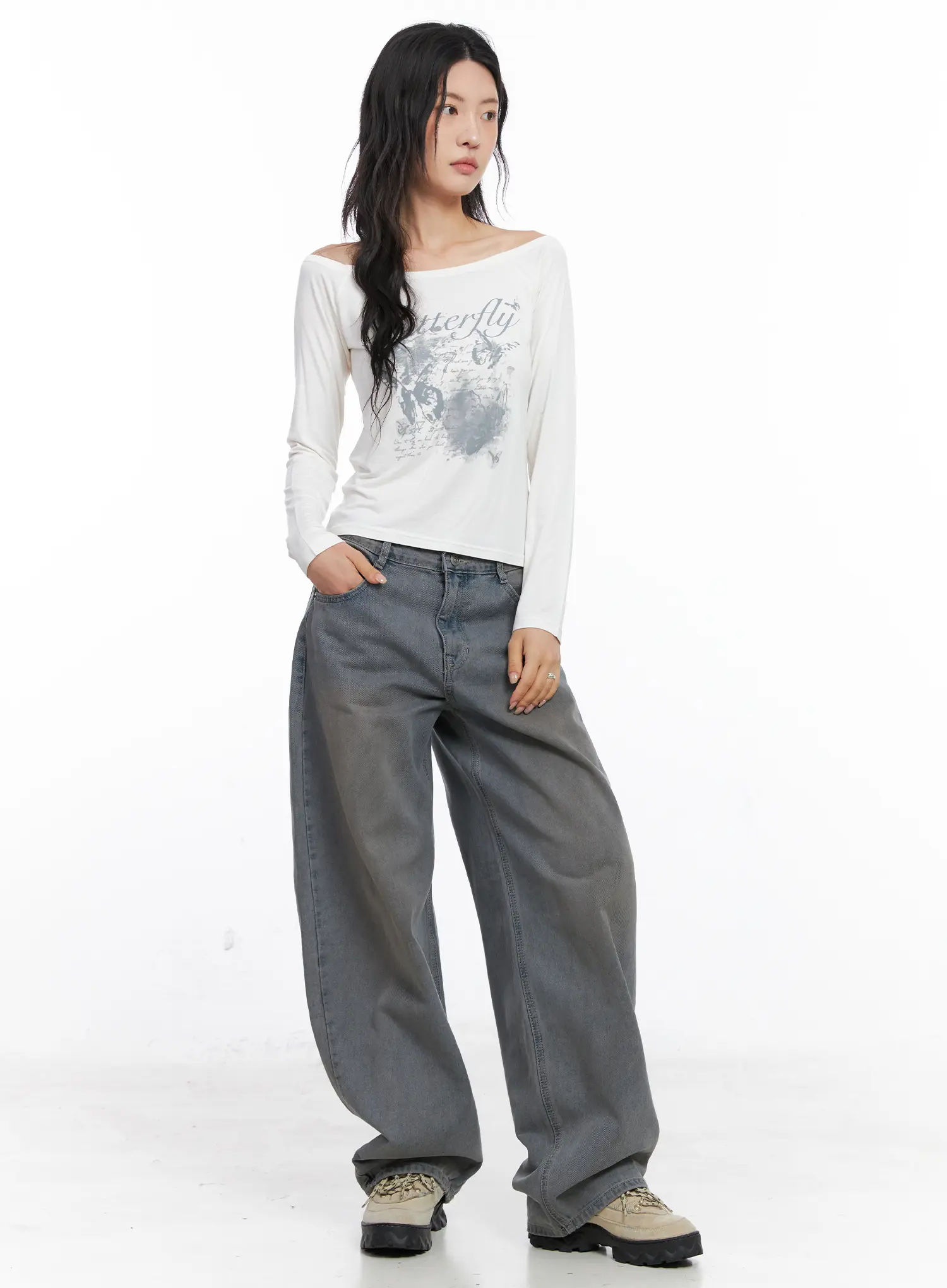 Graphic Off-Shoulder Long Sleeve Tee CC1809 - Image 2