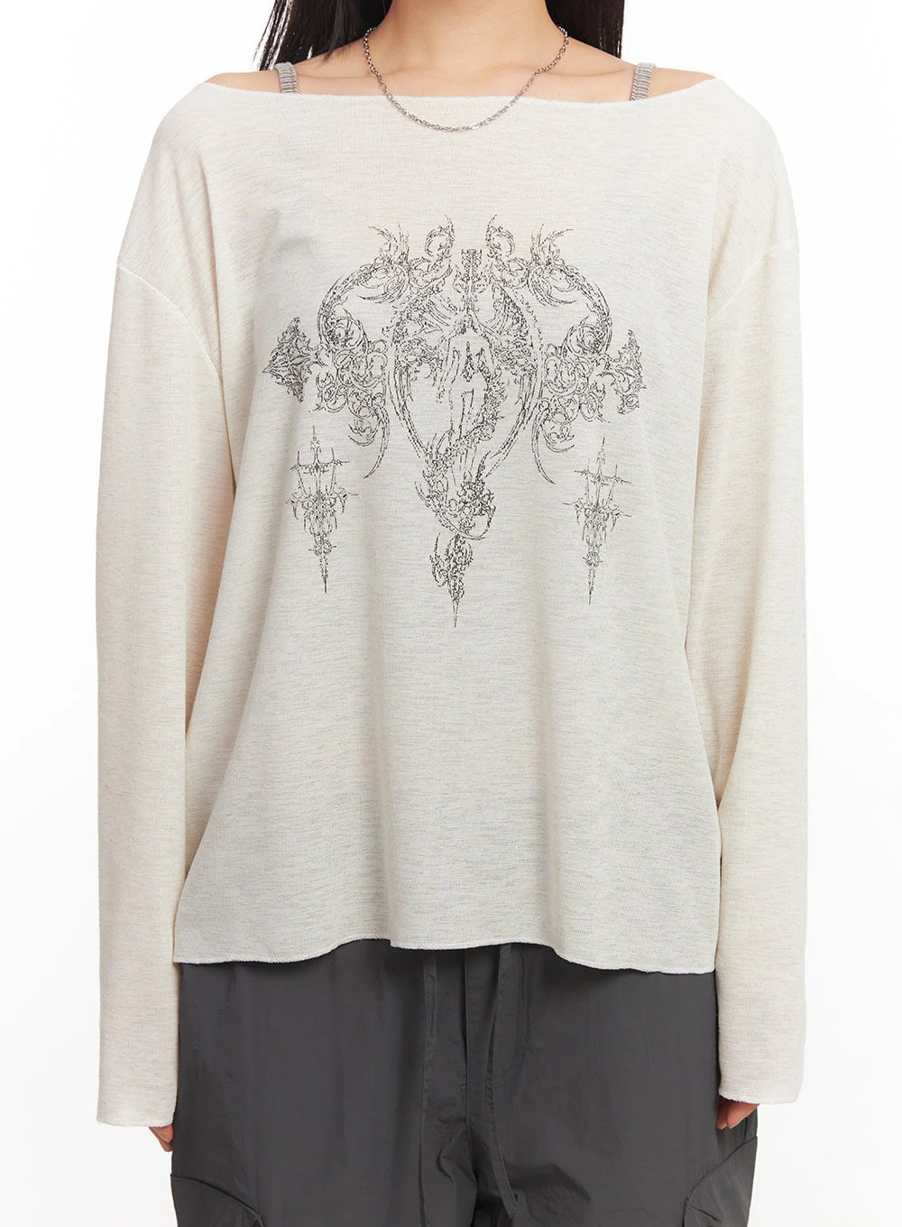 Graphic Off-Shoulder Long Sleeve Top CA518 - Image 7
