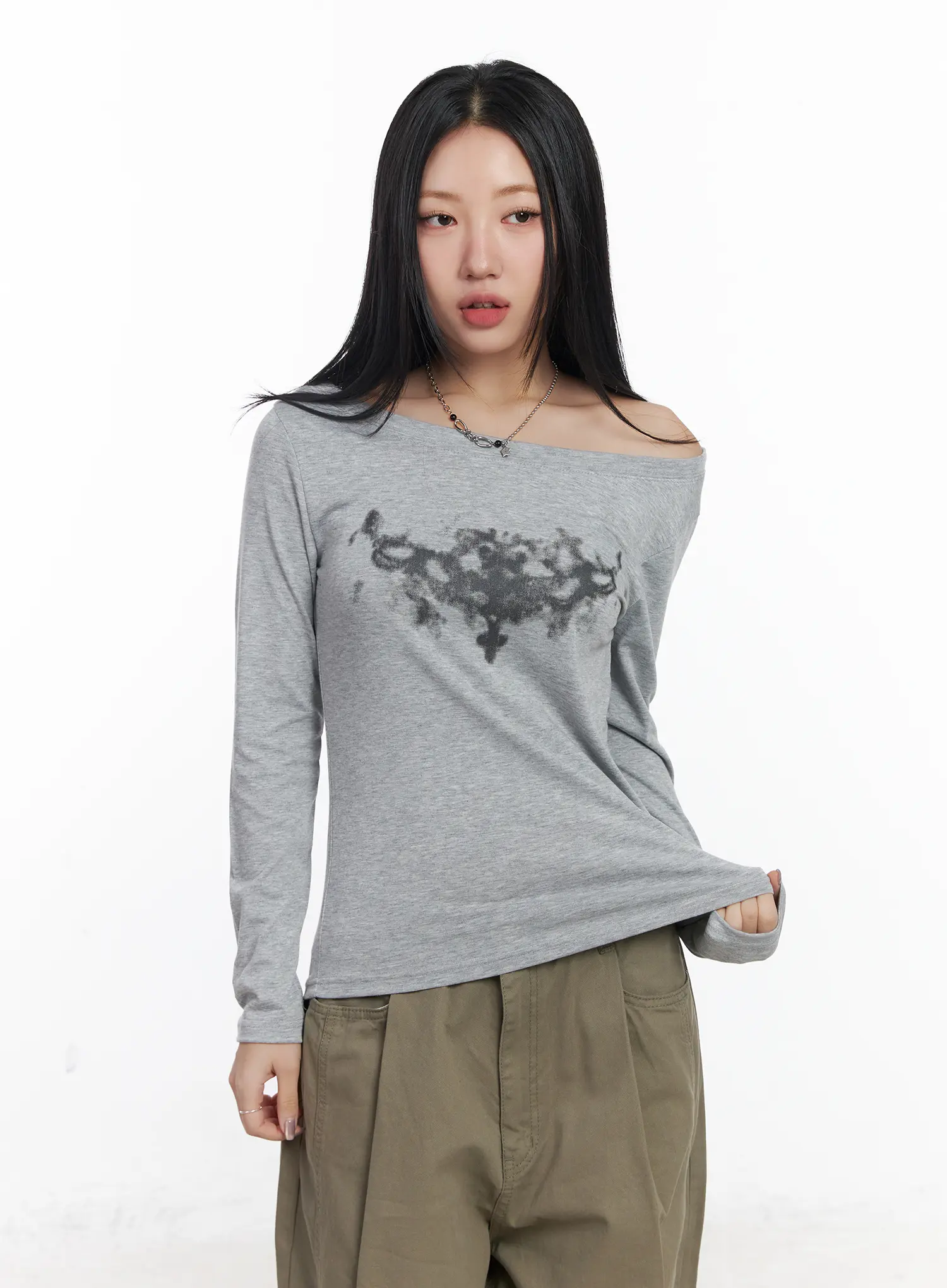 Graphic One-Shoulder Long Sleeve Top CJ530 - Image 10