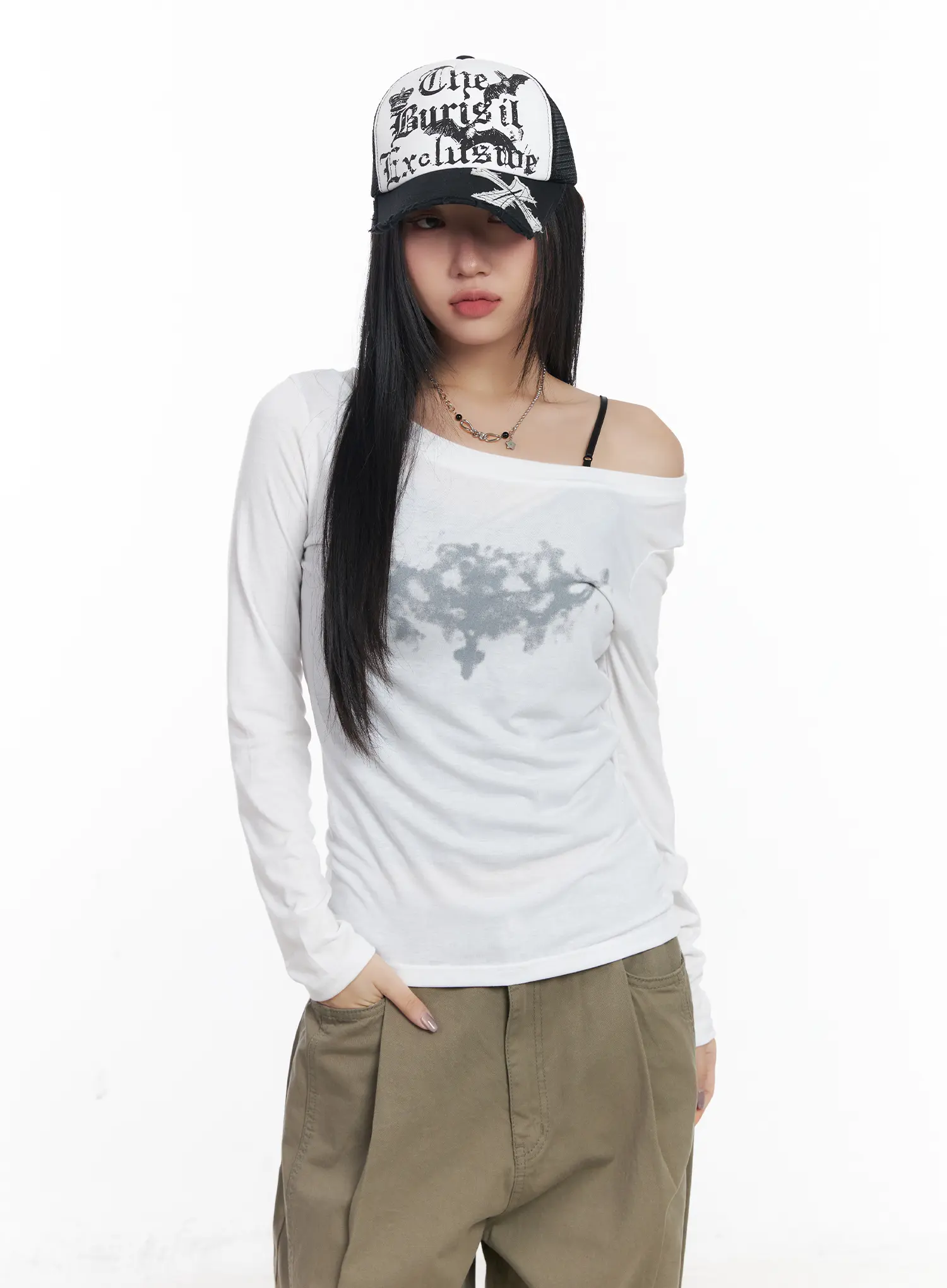 Graphic One-Shoulder Long Sleeve Top CJ530 - Image 5