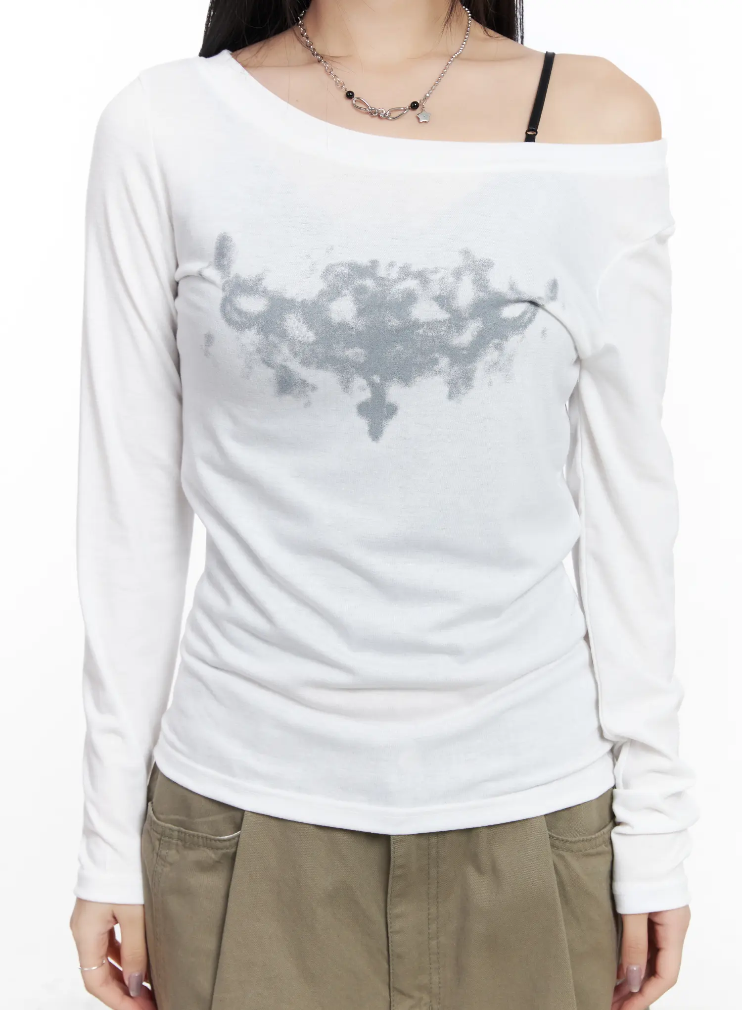 Graphic One-Shoulder Long Sleeve Top CJ530 - Image 7