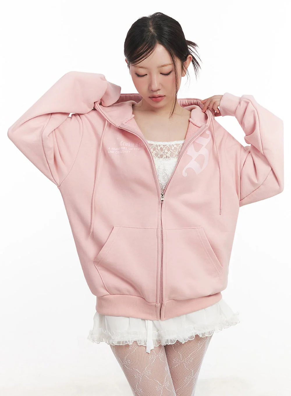 Graphic Oversize Zip-Up Hooded Jacket IM528 - Image 5