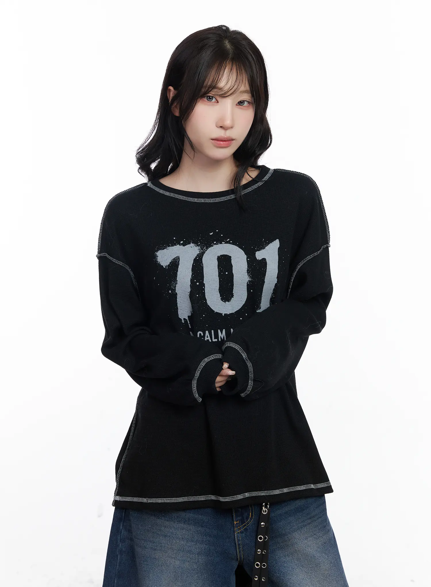 Graphic Oversized Textured Long Sleeve Top CJ527 - Image 11