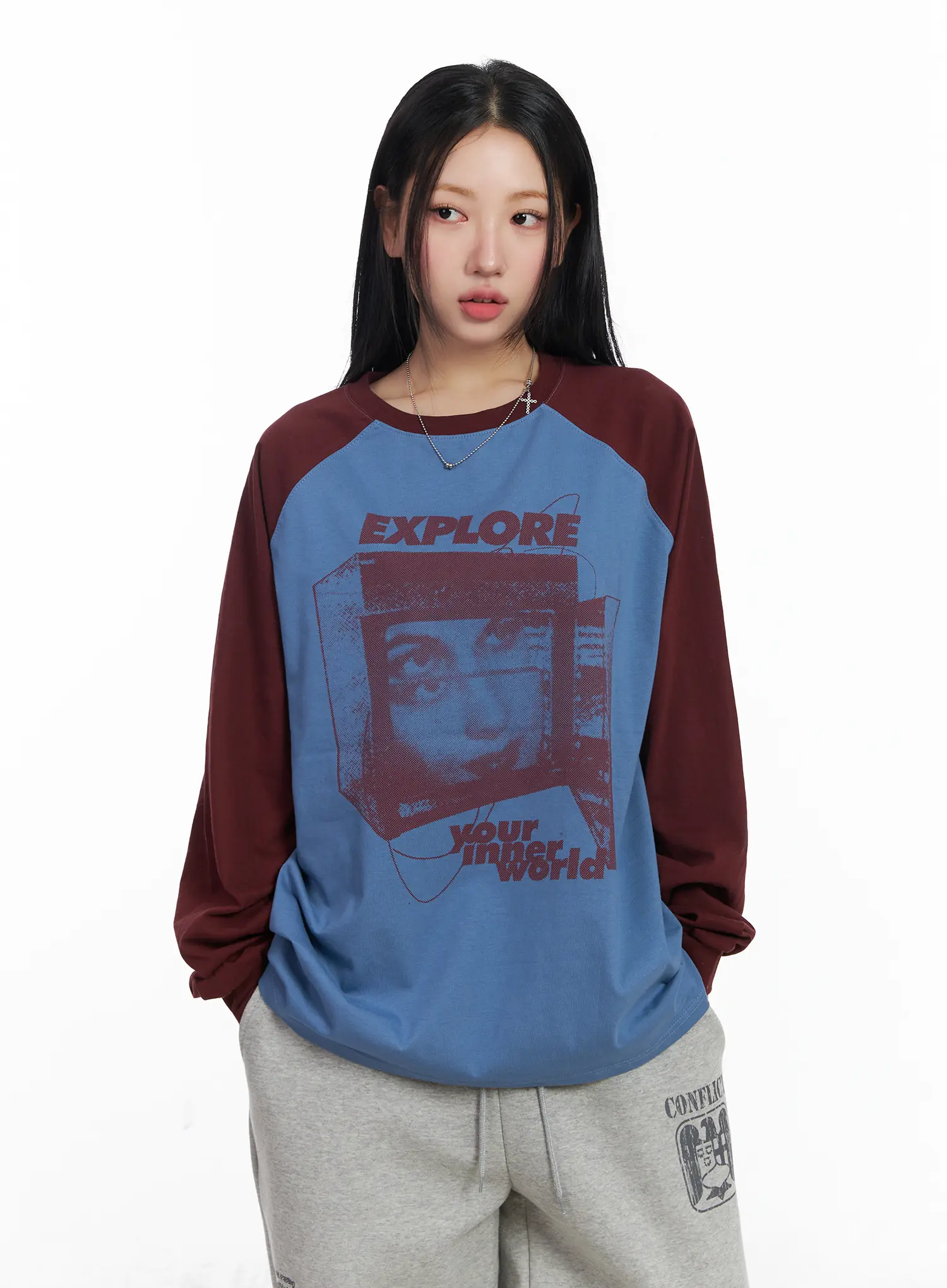 Graphic Raglan Oversized Long Sleeve Tee CJ515 - Image 7