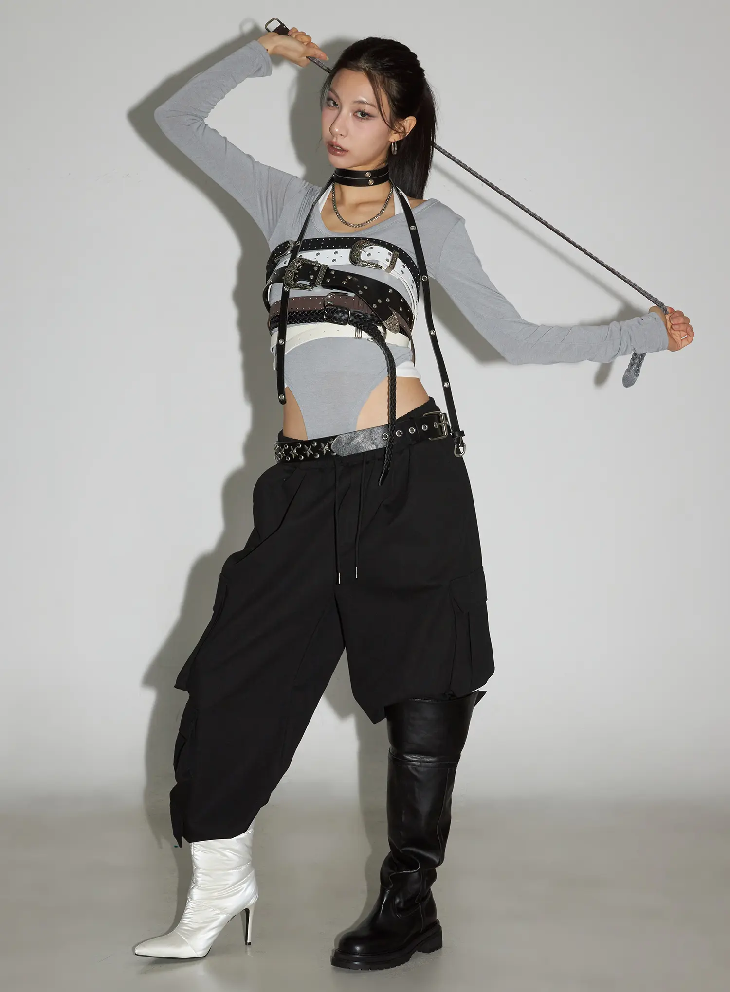 Grey Long Sleeve Bodysuit CC1109 - Image 11