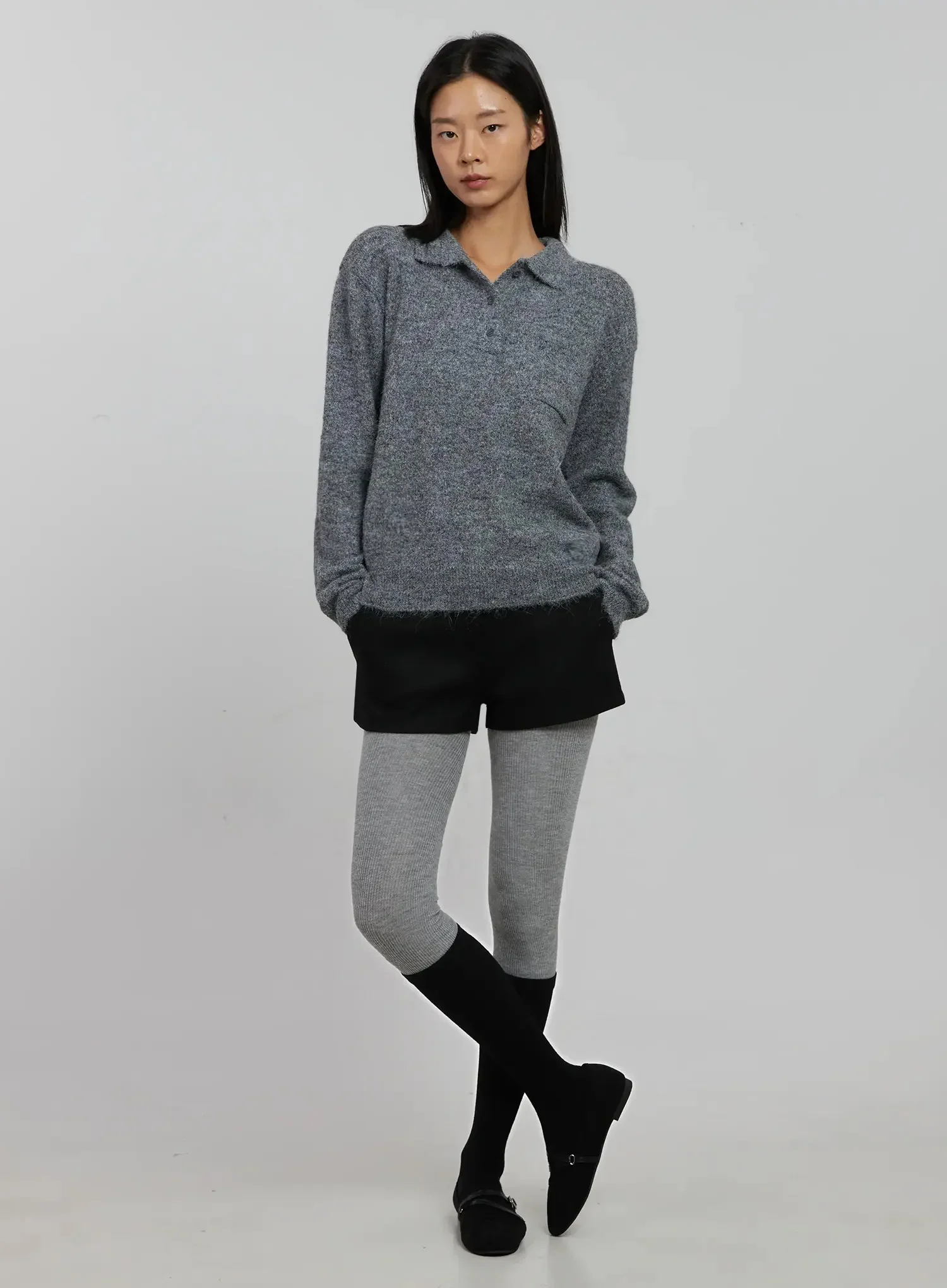 Half Button Collar Sweater IJ509 - Image 3