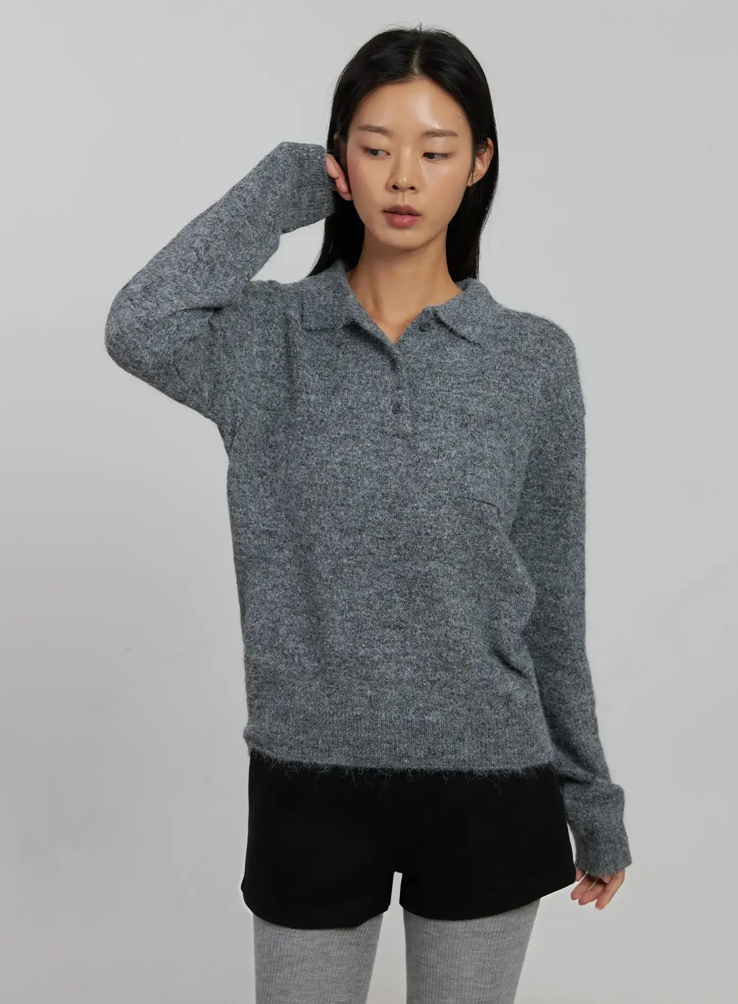 Half Button Collar Sweater IJ509 - Image 5