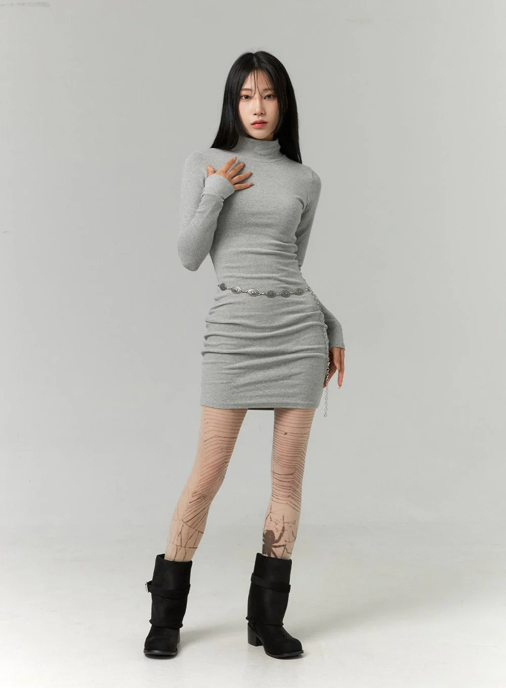 Half Turtle Neck Mini Dress CN321 - Image 5