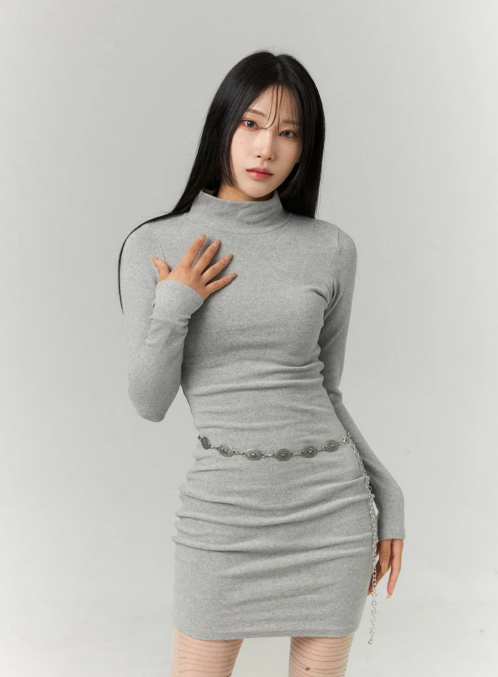 Half Turtle Neck Mini Dress CN321 - Image 7