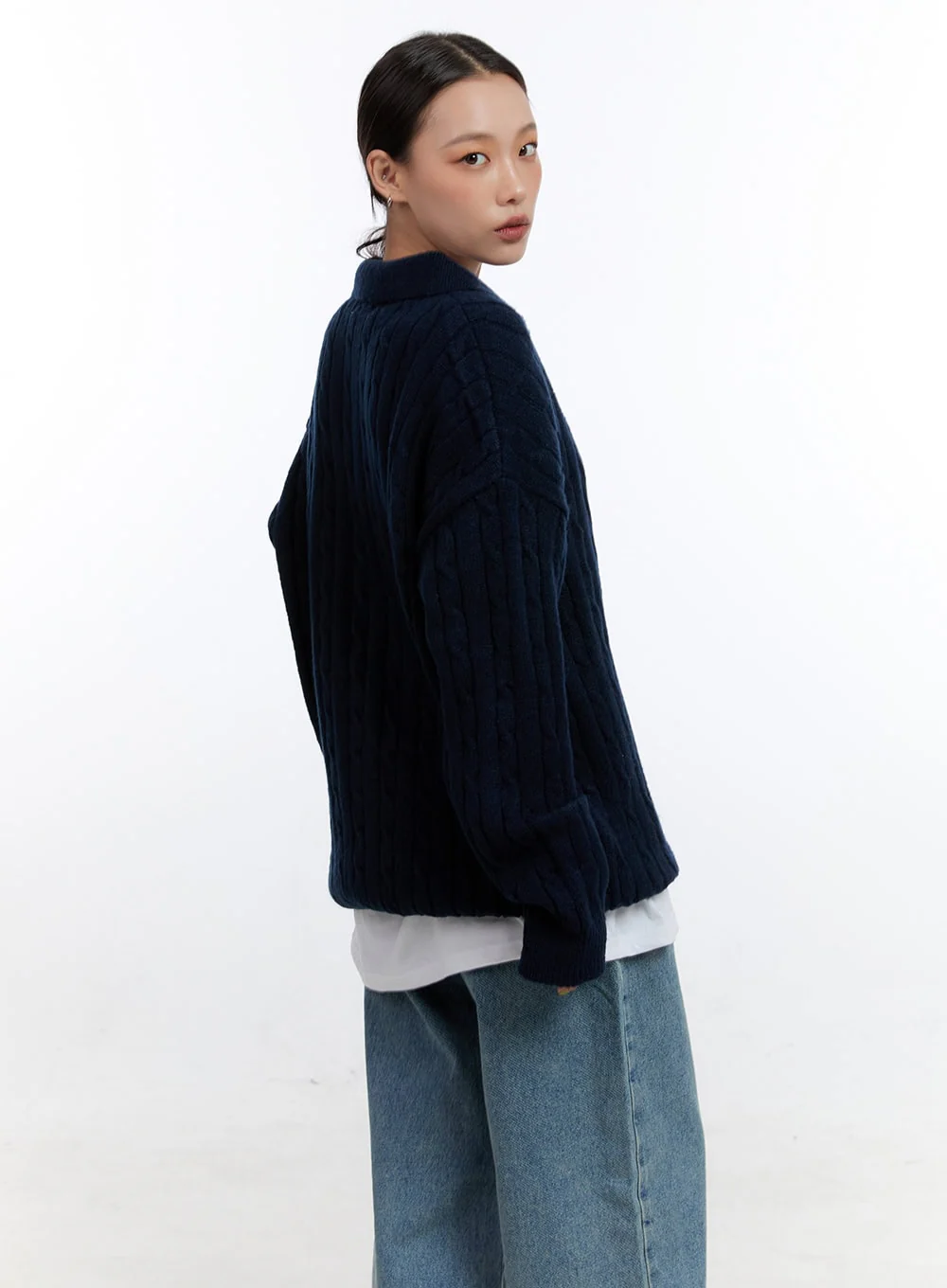 Half-Zip Cable Knit Sweater CO431 - Image 6