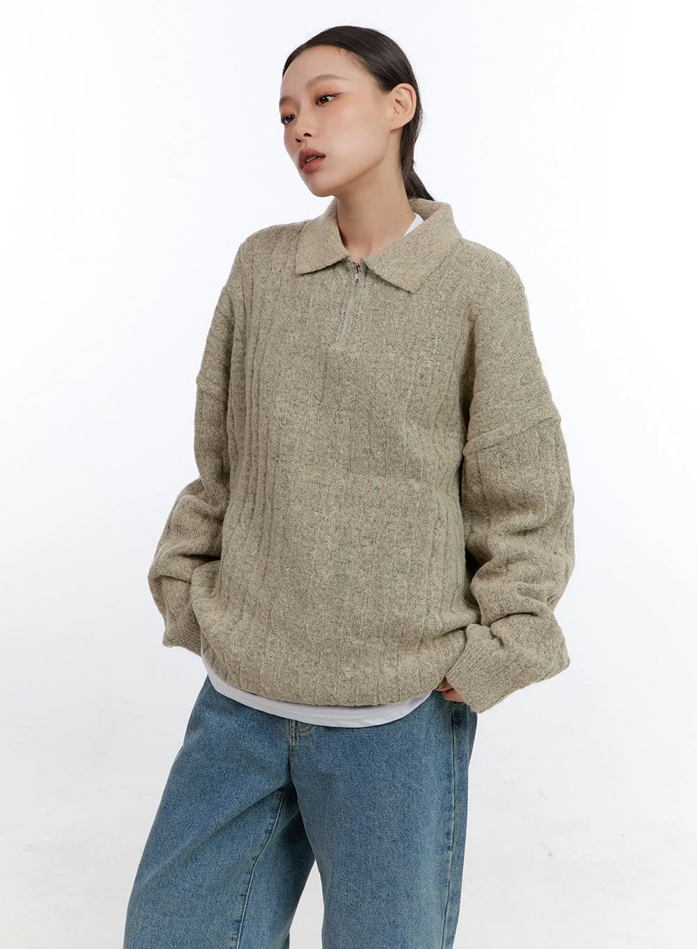 Half-Zip Cable Knit Sweater CO431 - Image 9