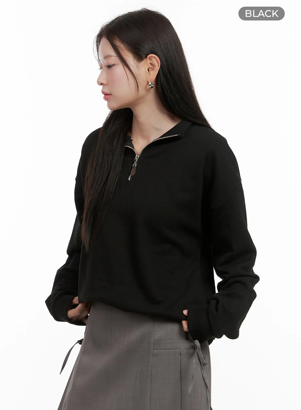 Half Zip-Up Solid Sweatshirt OG416 - Image 8