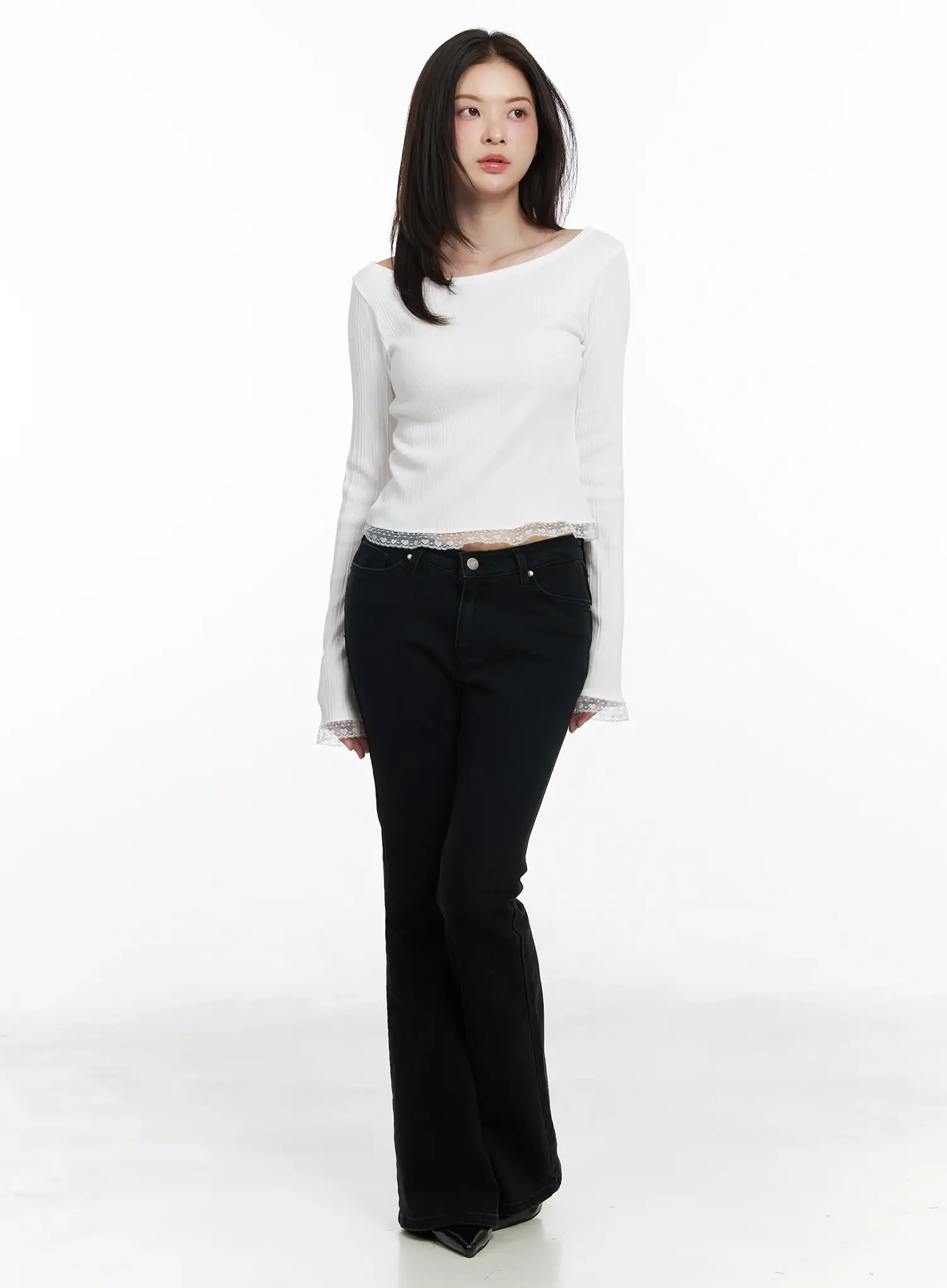 Heart Lace Frill Hem Boat-Neck Top IF520 - Image 3