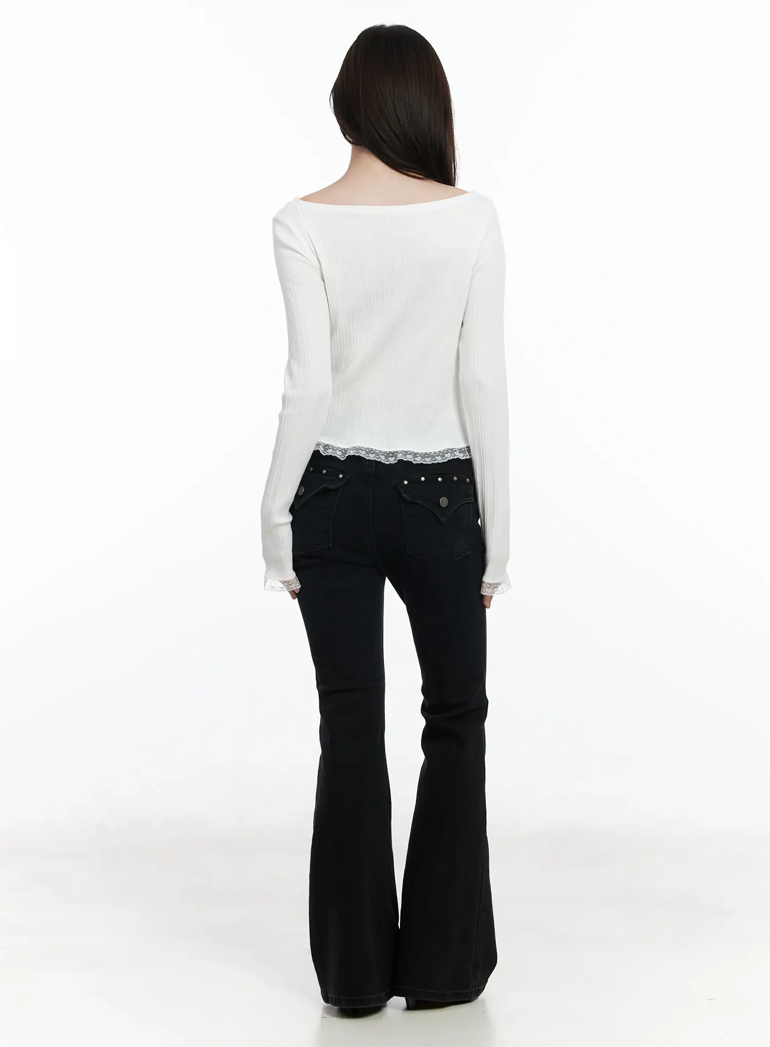 Heart Lace Frill Hem Boat-Neck Top IF520 - Image 5