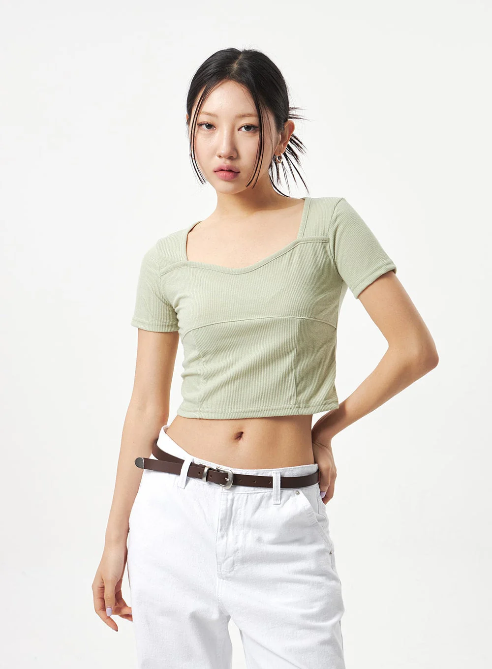 Heart Neck Cropped Tee CA320 - Image 11