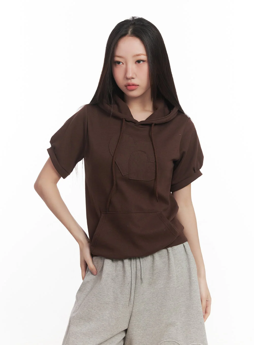 Heart Patched Puff Short-Sleeve Hoodie CM528 - Image 10