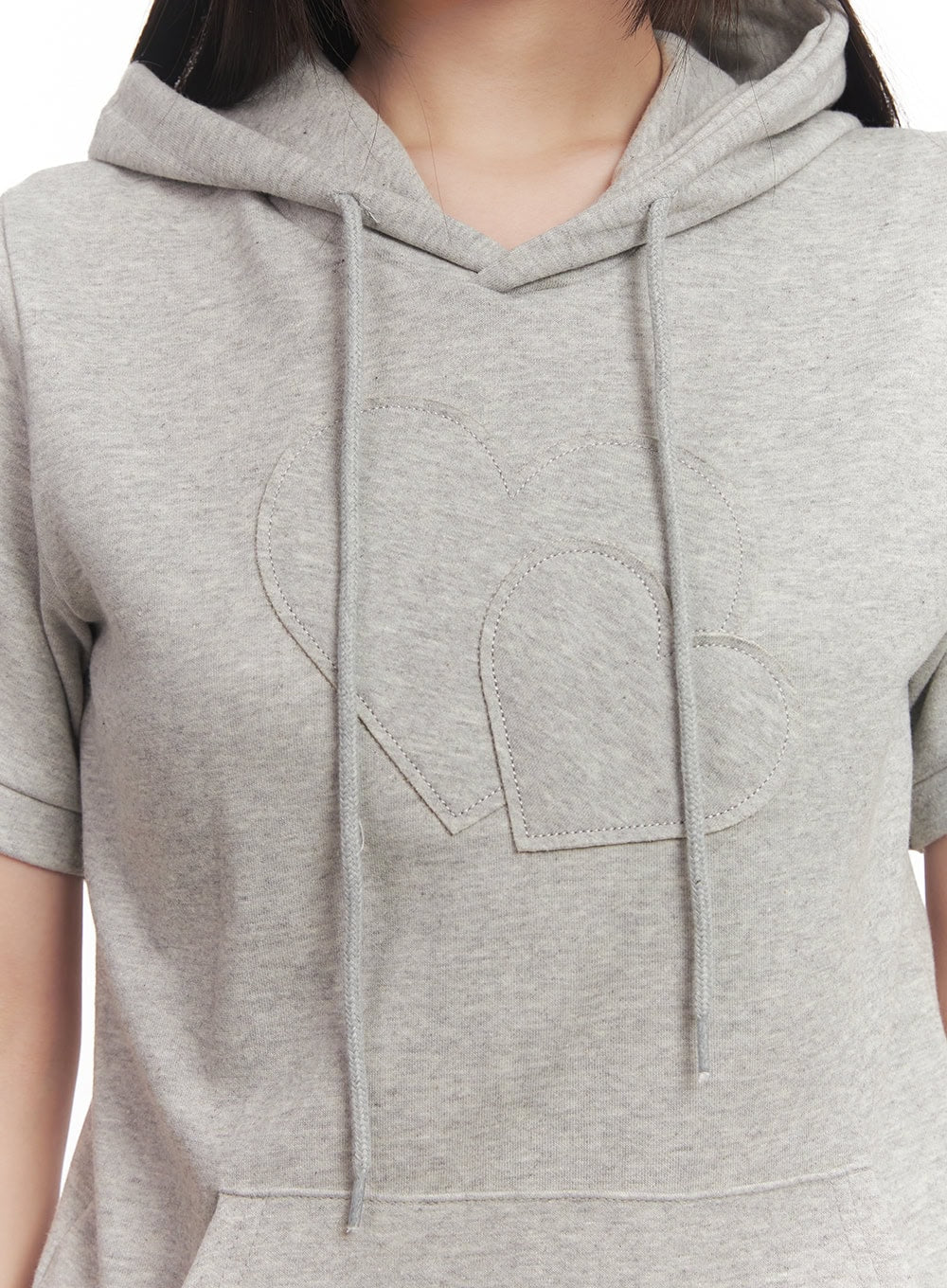 Heart Patched Puff Short-Sleeve Hoodie CM528 - Image 8