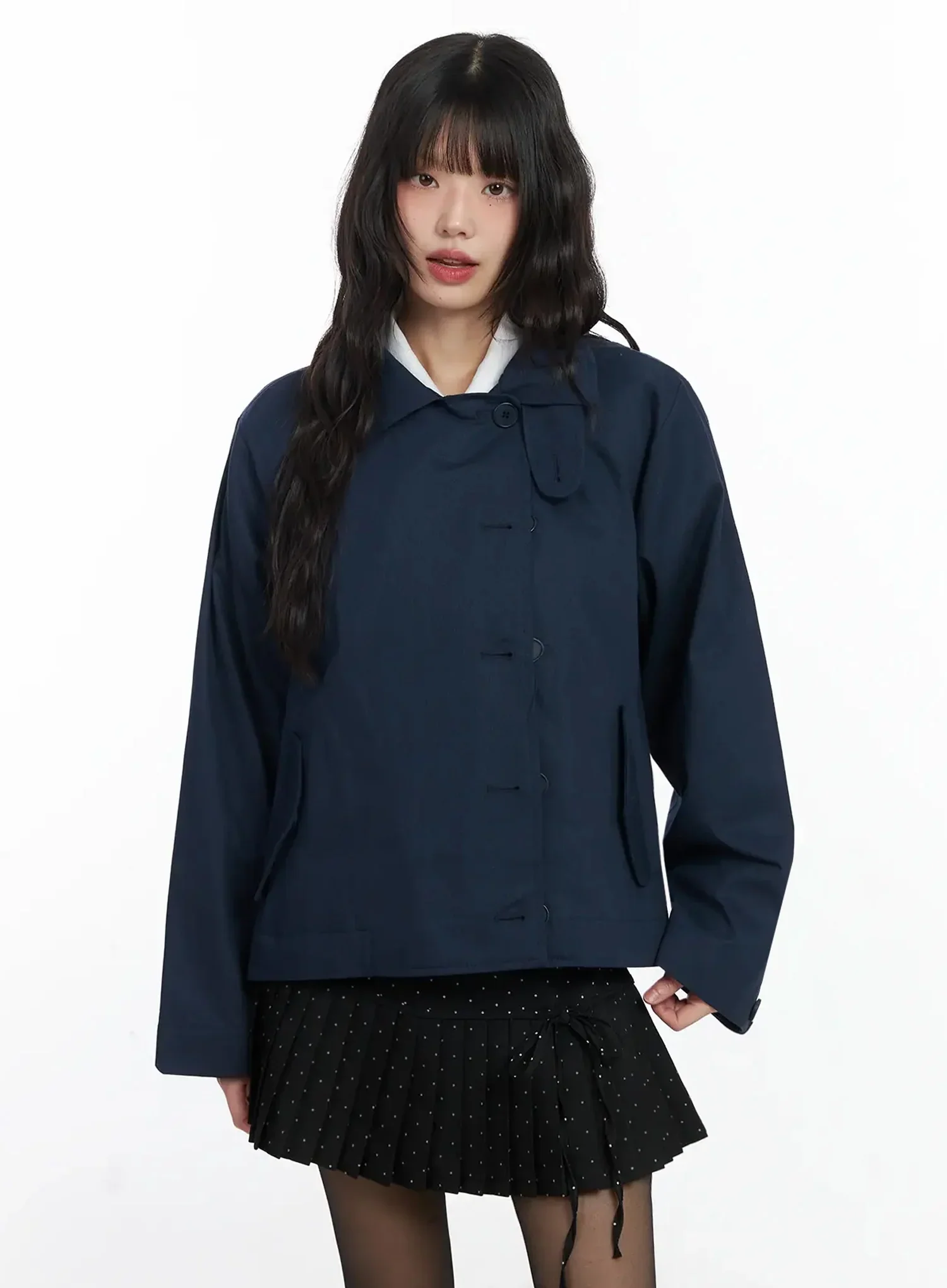 High Neck Short Trench Coat F517 - Image 15