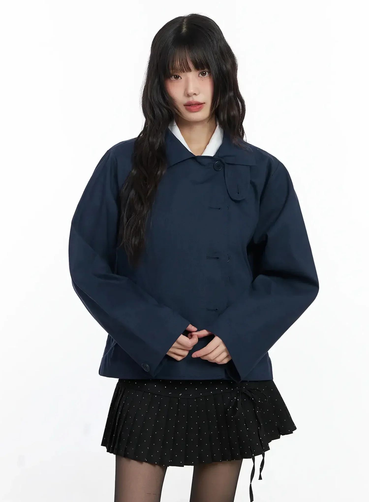 High Neck Short Trench Coat F517 - Image 2