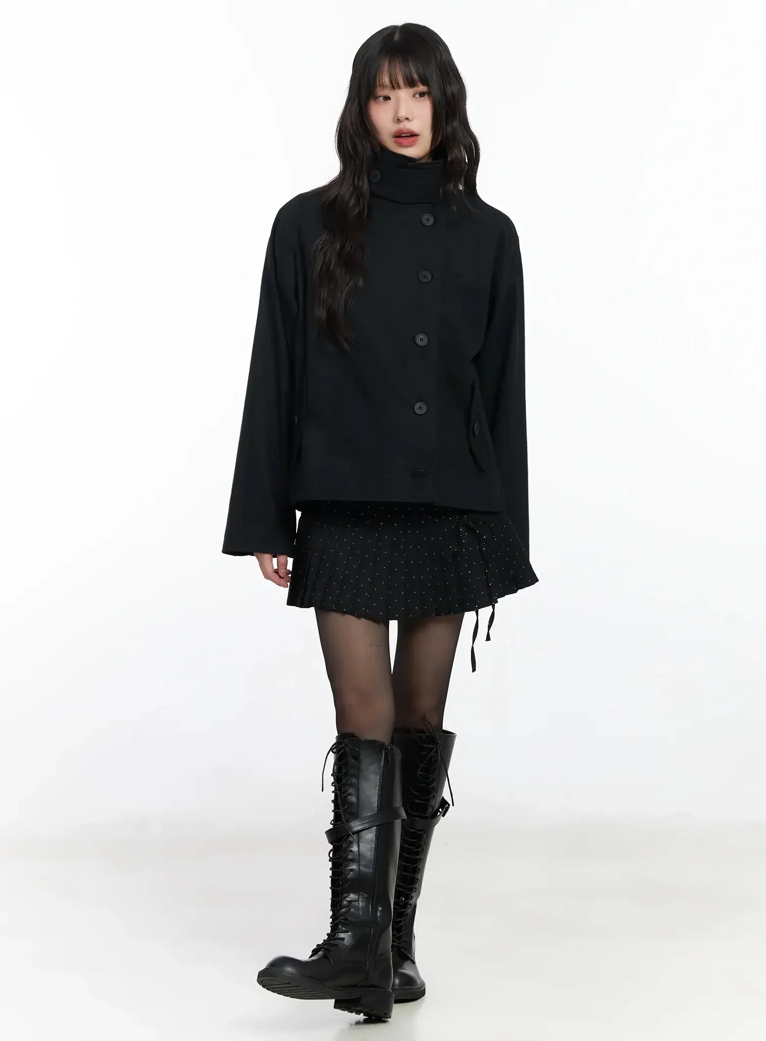 High Neck Short Trench Coat F517 - Image 4