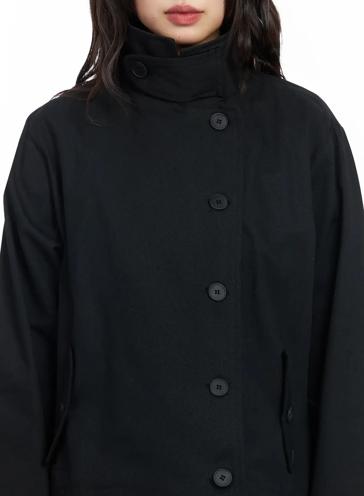 High Neck Short Trench Coat F517 - Image 5