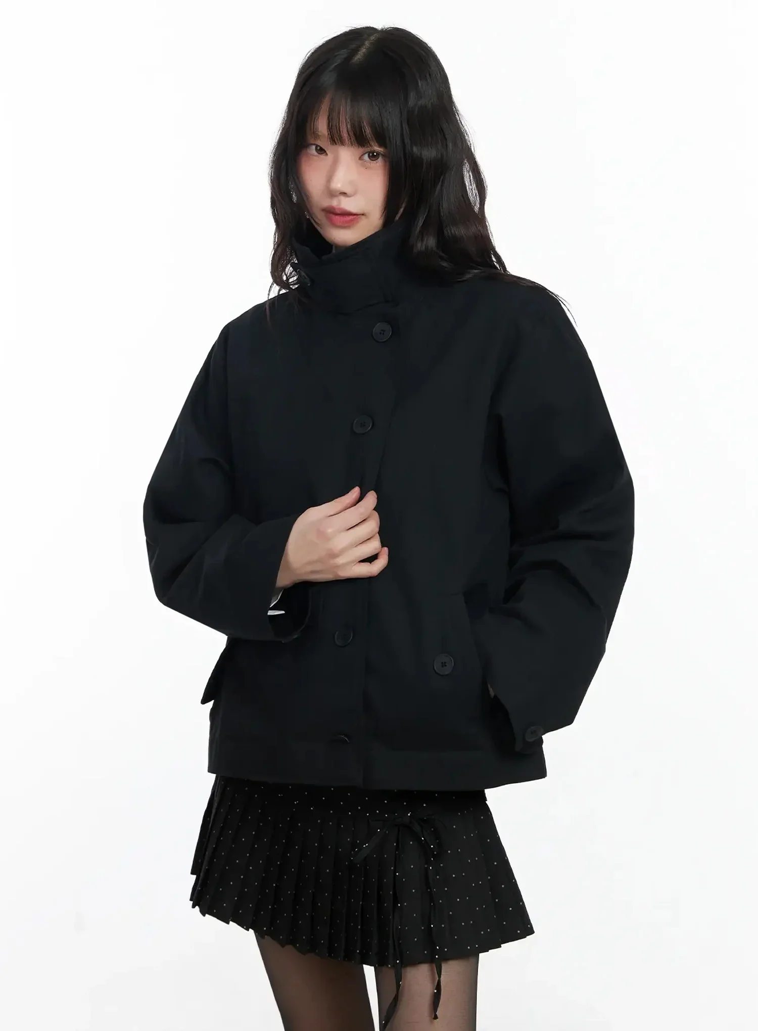 High Neck Short Trench Coat F517 - Image 7