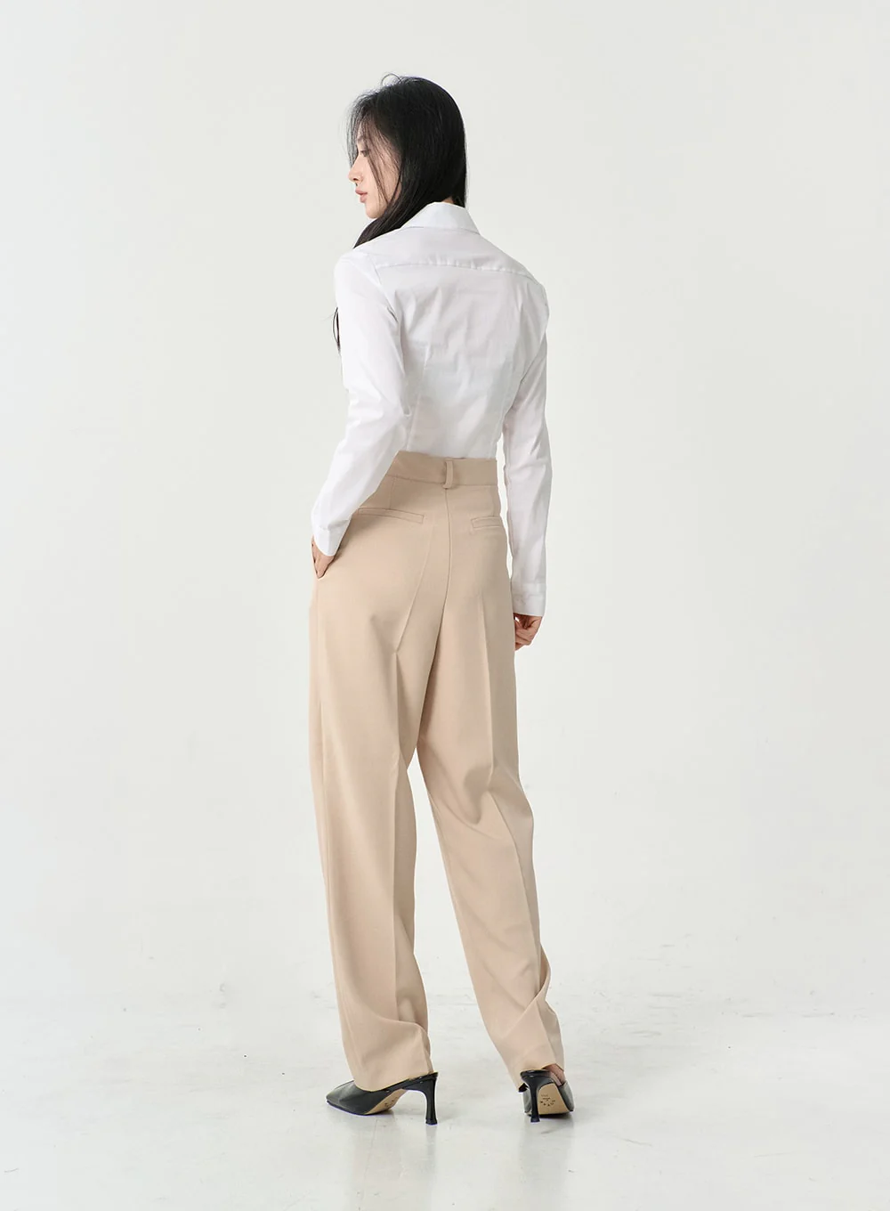 High Waist Pintuck Wide Leg Tailored Pants OS13 - Image 11