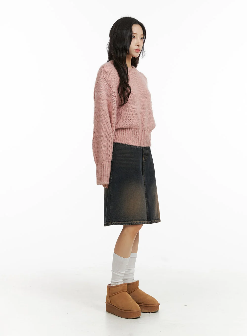 High Waist Solid Denim Mid Skirt CJ409 - Image 4